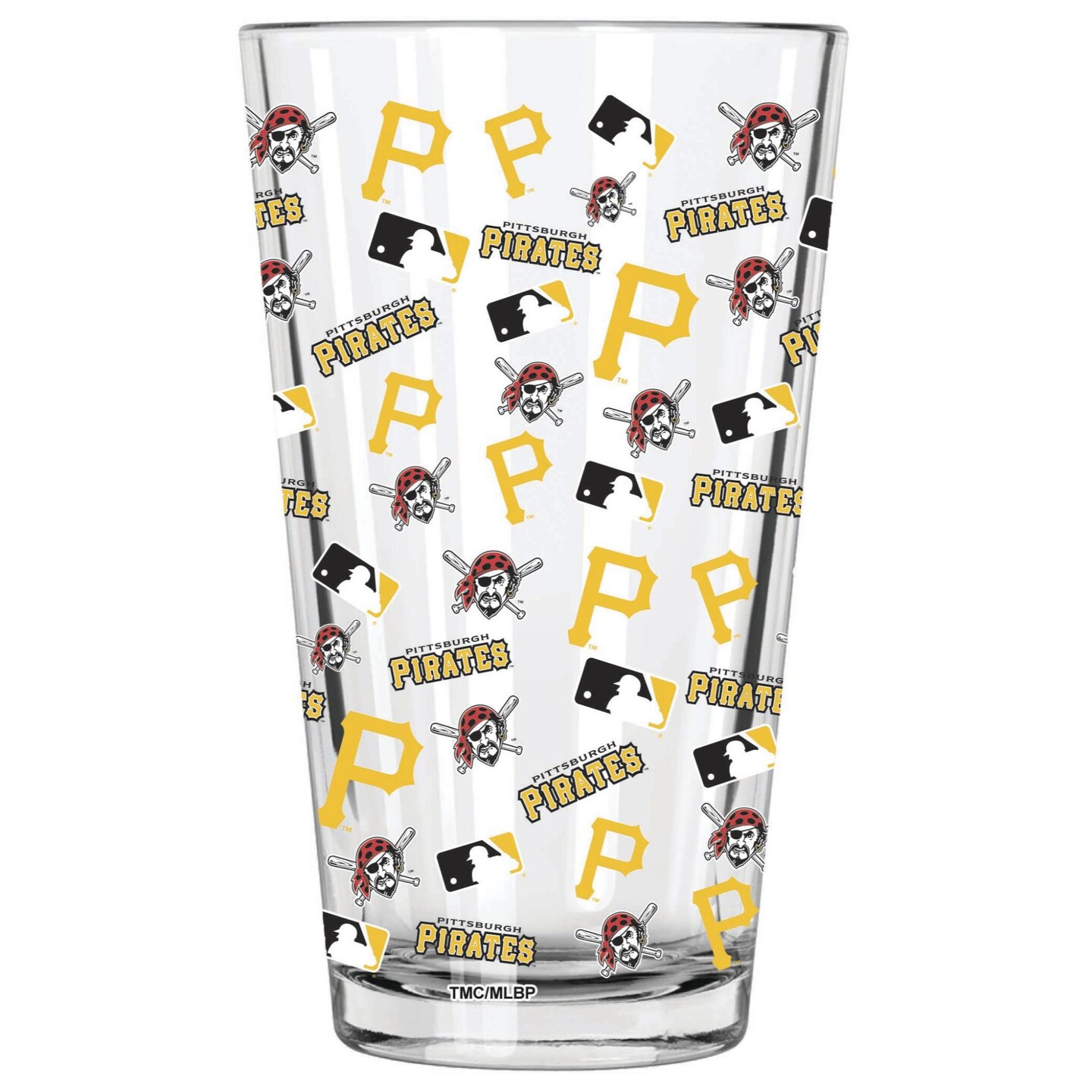 The Memory Company 5.75" Clear and Yellow MLB Pittsburgh Pirates Logo Printed Pint Glass