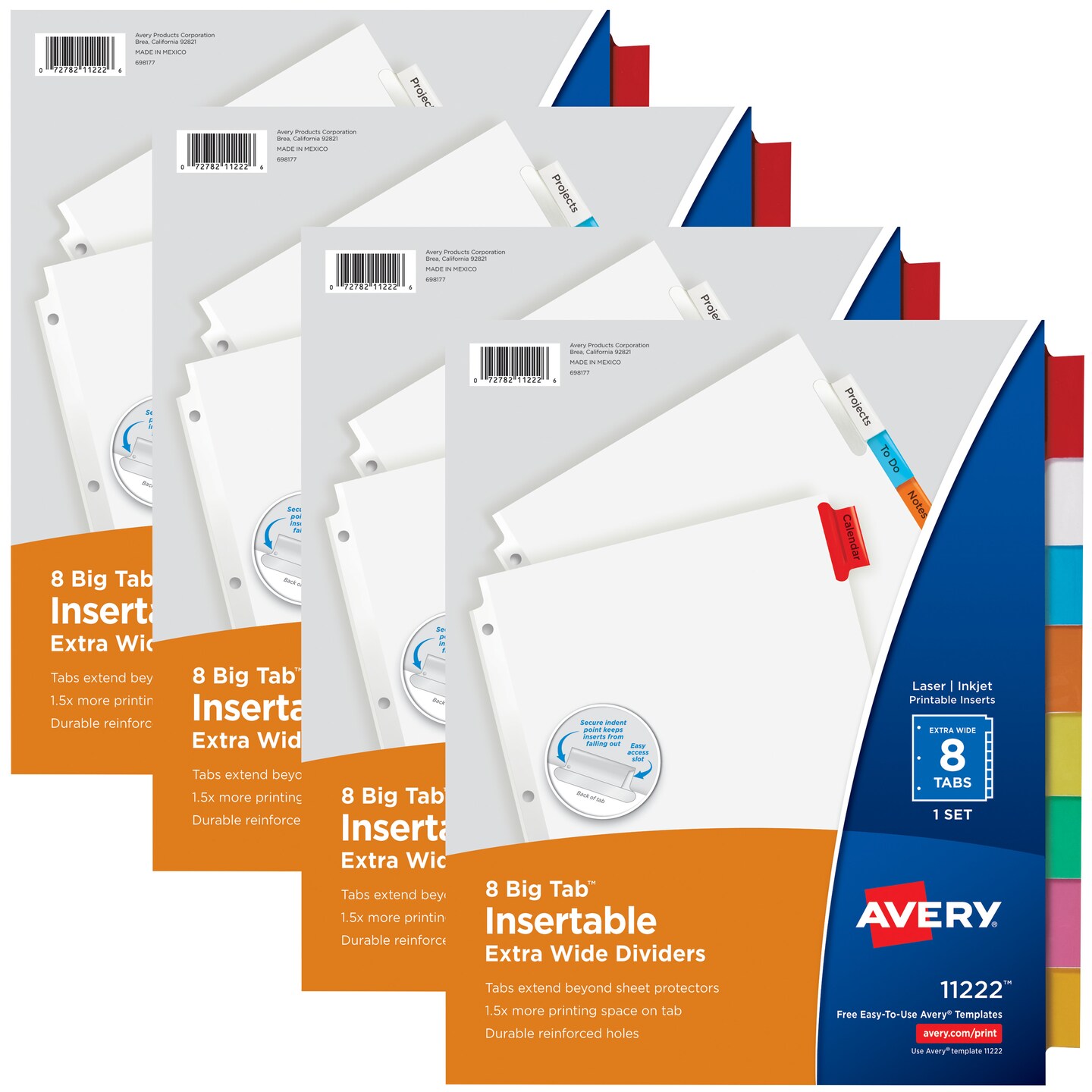 Avery Big Tab Insertable Extra Wide Dividers for 3 Ring Binders, 8-Tab Sets, Multicolor Tabs, 4 Sets (21939)