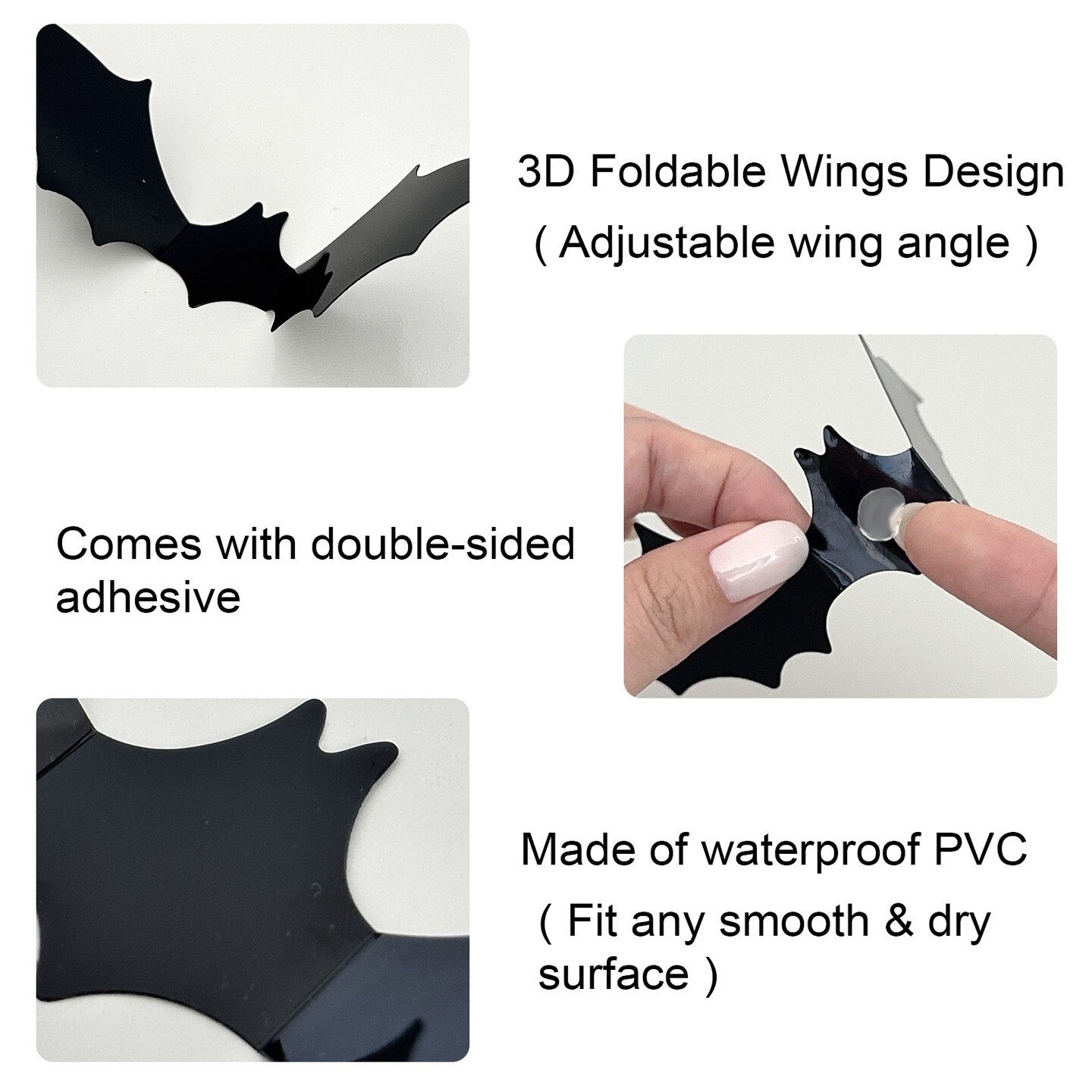 Wrapables 3D Bat Decorative Wall Decor Stickers, Decals for Halloween, Parties (60 pcs)