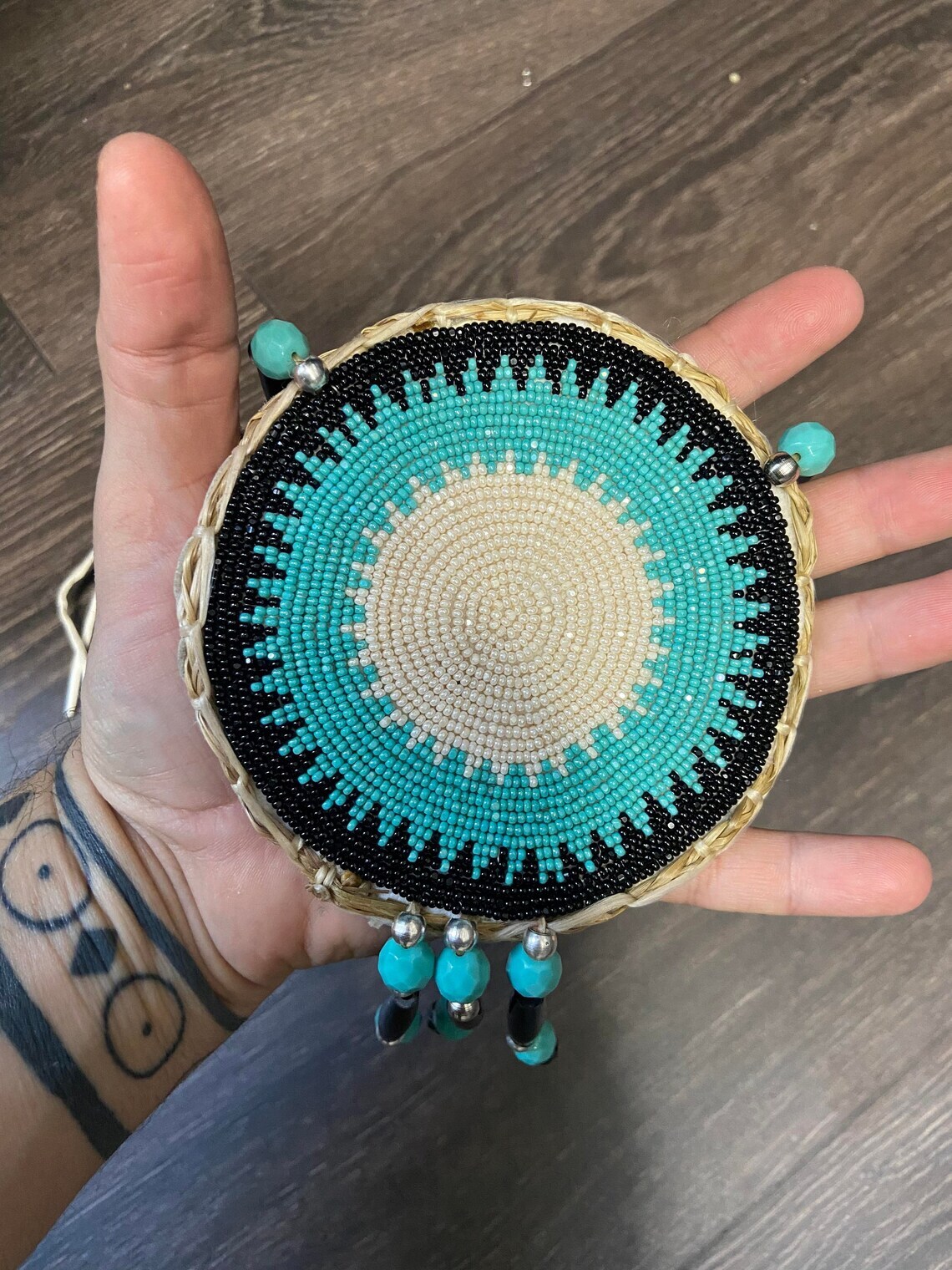 SALE 50% OFF - Native Inspired Ethnic Style Cyan Seed Bead Beaded Coin –  Welcome Native Spirit