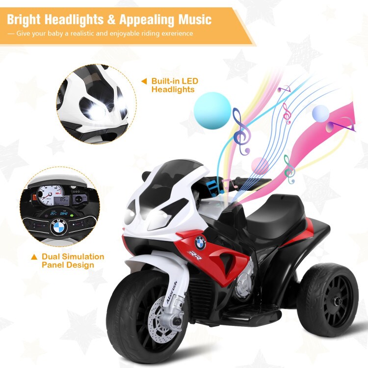 6V Kids 3 Wheels Riding Electric Motorcycle with Music and Headlights Perfect for Birthday or Christmas