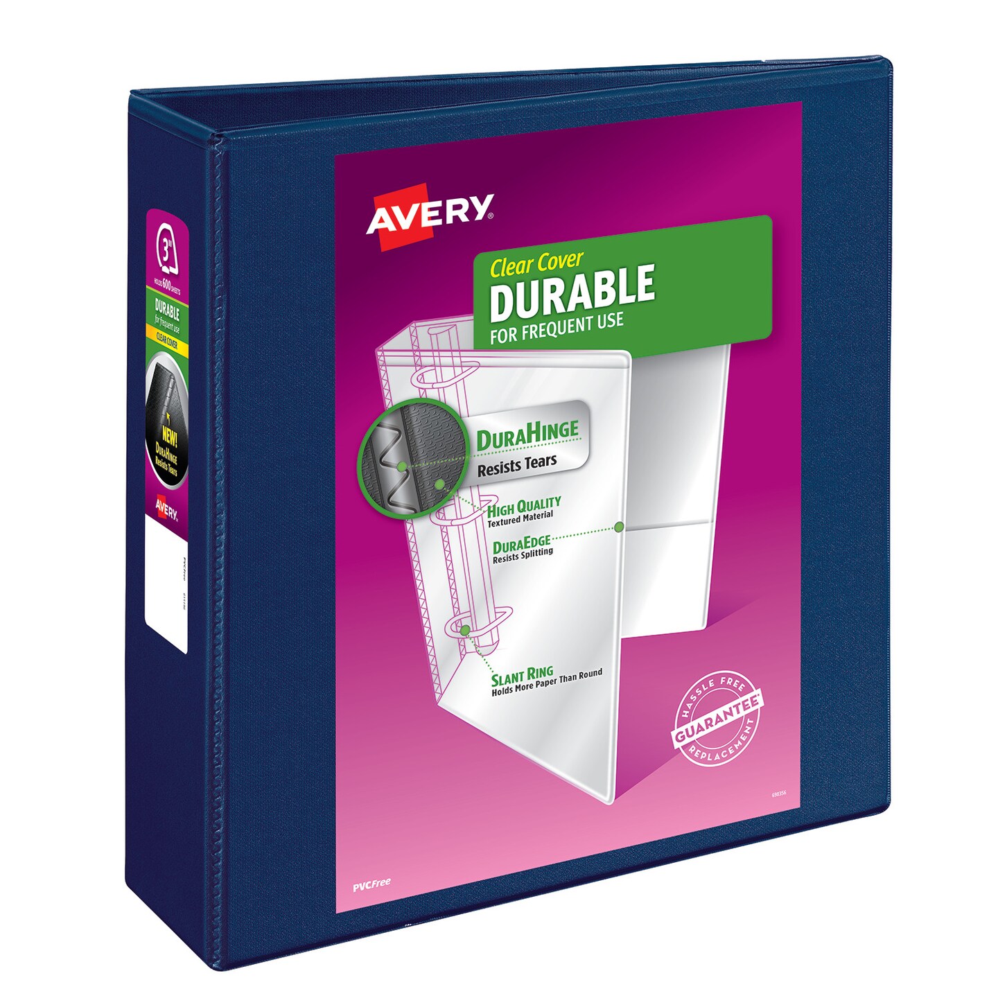 Avery Durable View 3 Ring Binder, 3" Slant Rings, 1 Blue Binder (17044)