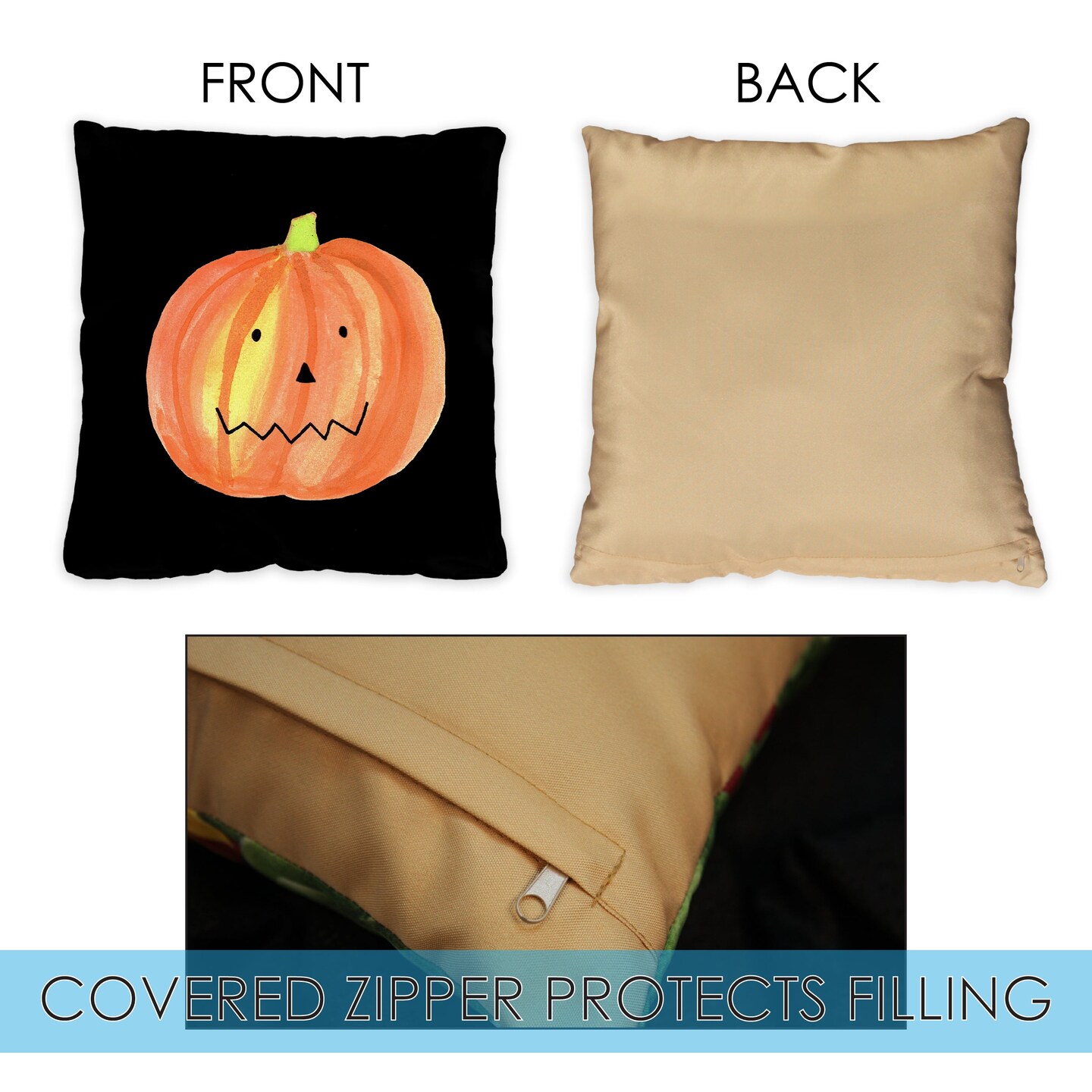 Jack O'Lantern On Black Decorative Halloween Indoor/Outdoor Pillow Cover (set of 2)