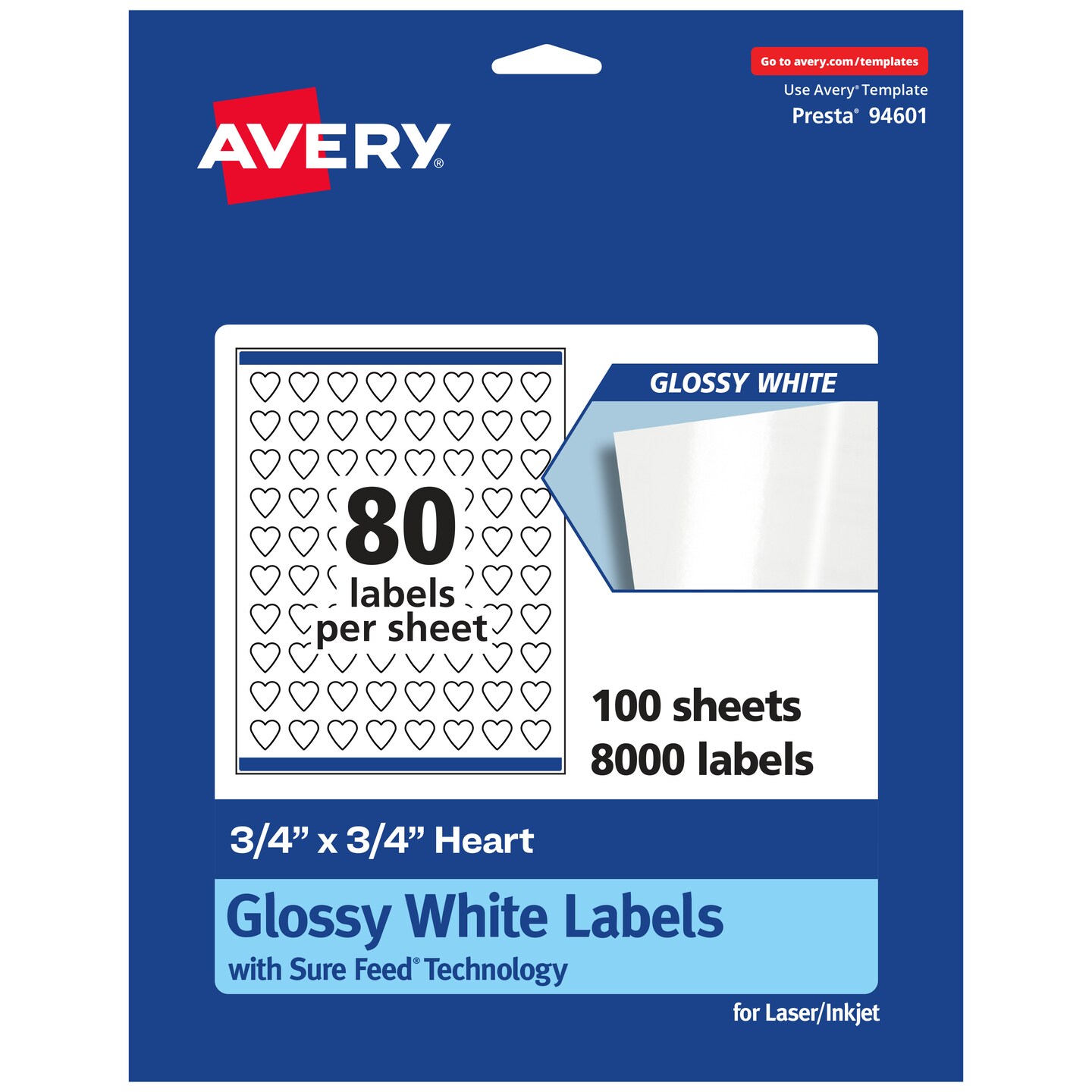 Avery Glossy White Heart Labels with Sure Feed, .75&#x22; x .75&#x22;