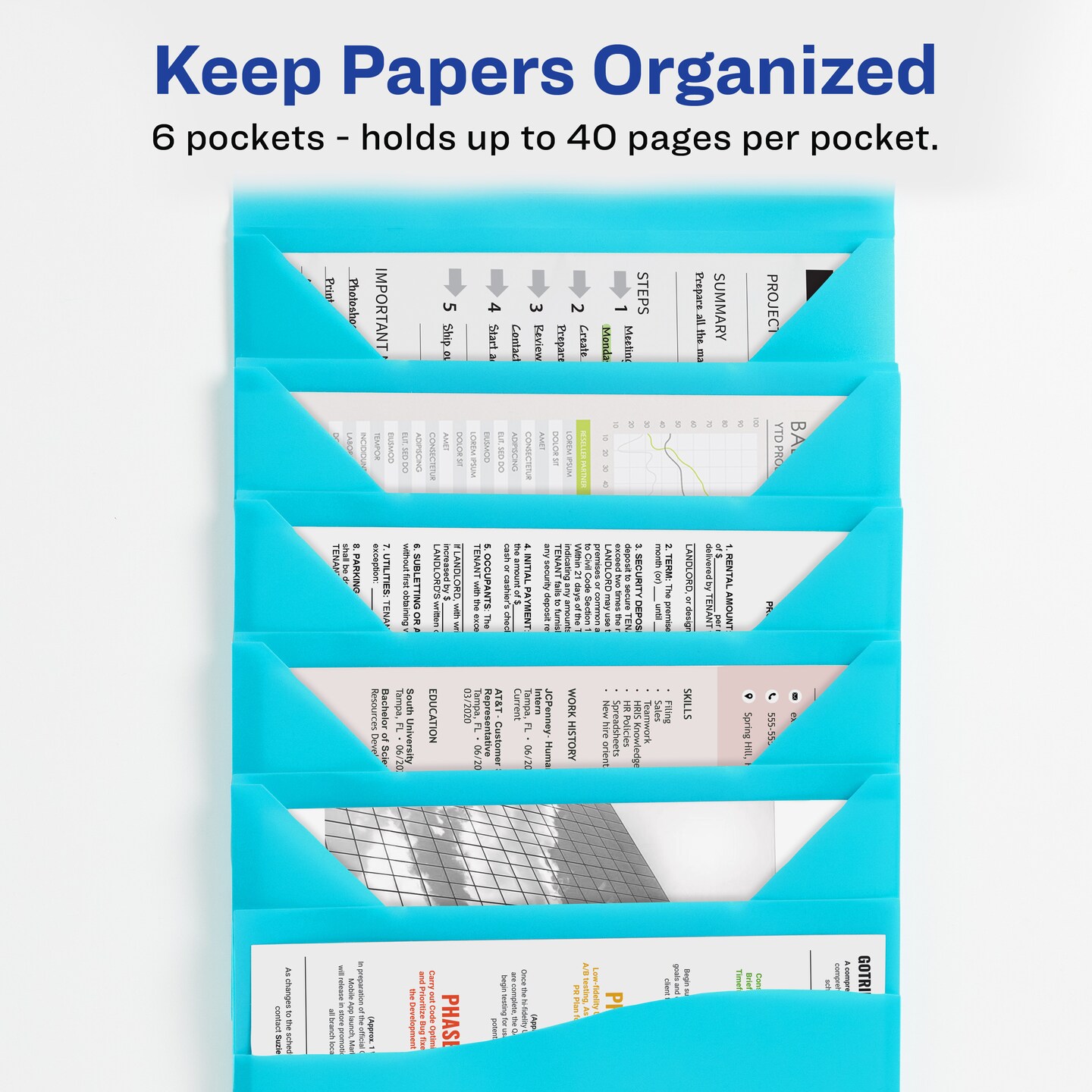 Avery Slide &#x26; View Expanding File Folder, 6 Pockets, Letter Size, 1 Aqua Folder (73544)