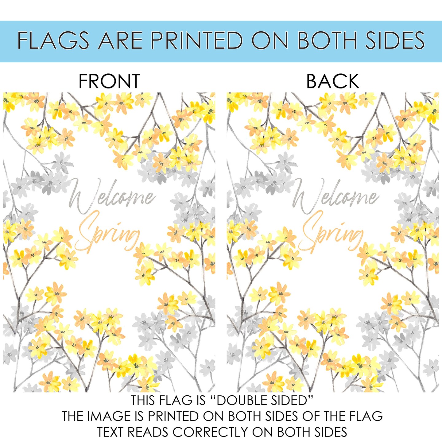 Welcome Spring Blossoms Decorative Spring Double Sided Flag