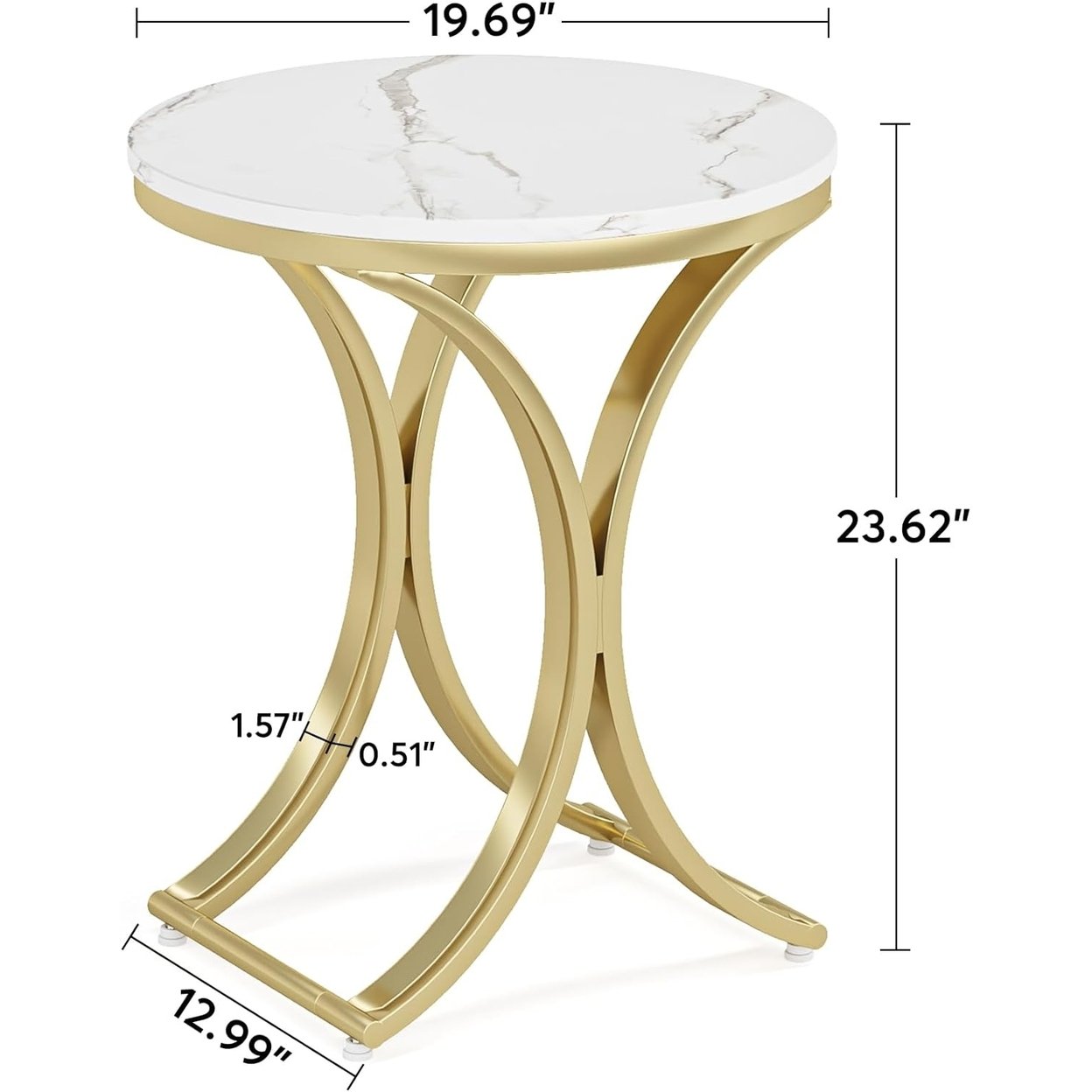 Tribesigns Round Side Table Marble Top Gold Metal C Legs 19.7&#x22; Accent Table
