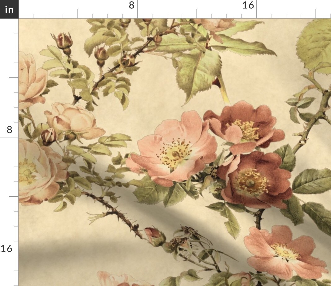 Vintage Botanical Chintz Old Fashioned Floral English Garden Victorian Rose Custom Printed Fabric by Spoonflower Various Fabrics by the Yard or Fat Quarter
