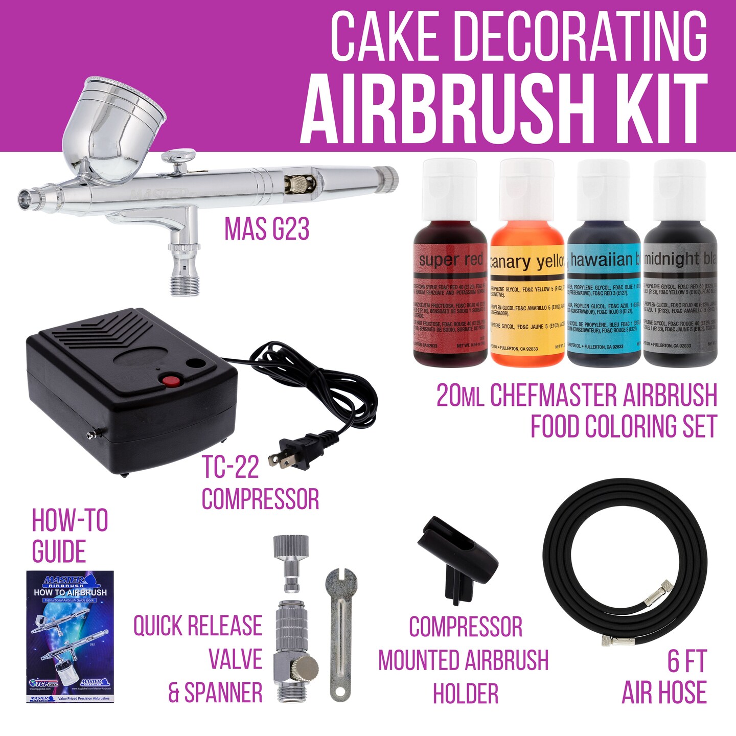 Cake Decorating Airbrushing System Kit with a Set of 4 Food Colors