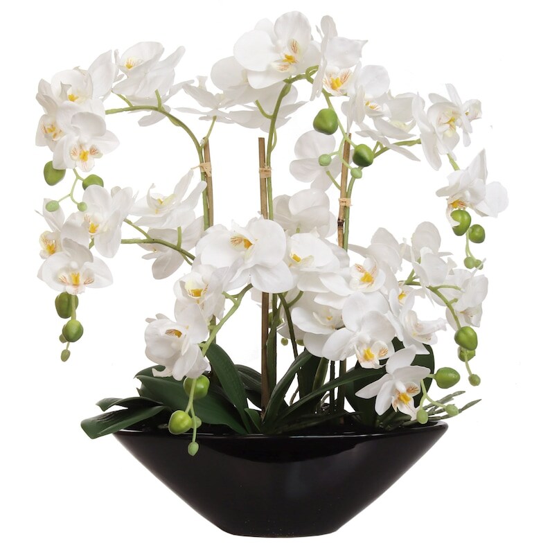 Set of 2 Elegant 18" White Orchid Flower Arrangements in Vase - Timeless Faux Floral Centerpieces for Home, Weddings & Events - Top Choice & Stylish Decor