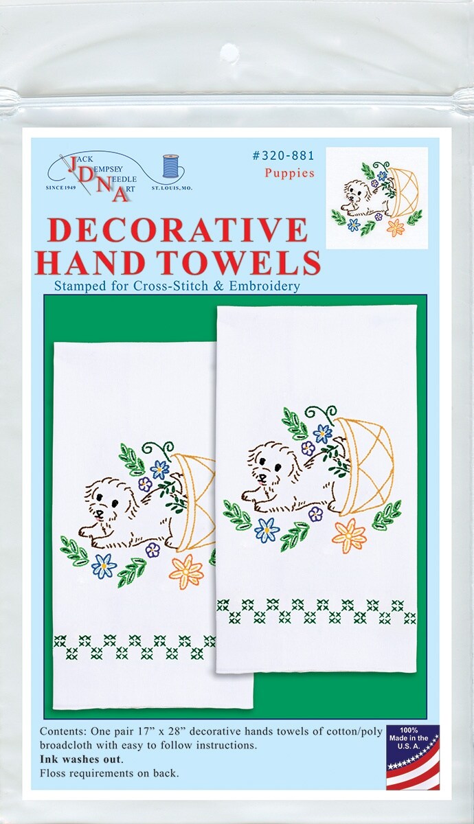 Jack Dempsey Stamped Decorative Hand Towel Pair 17"X28"-Puppies