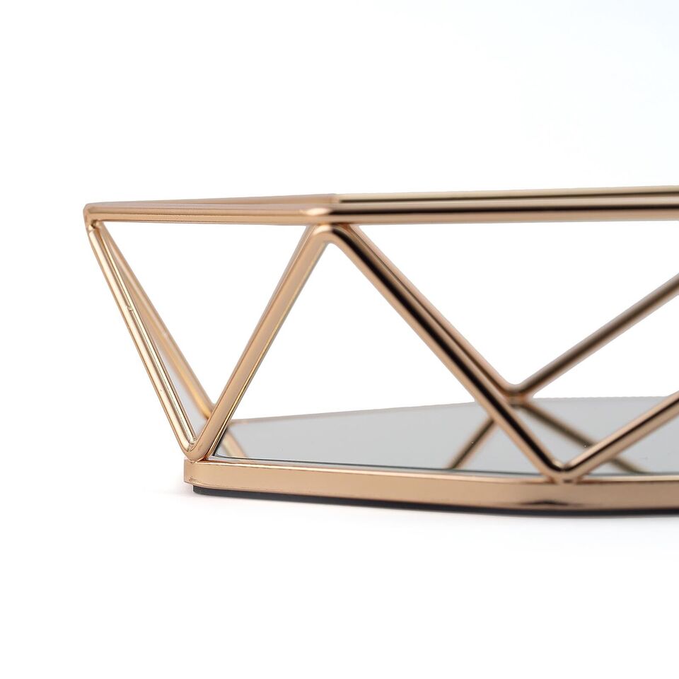 14x9-Inch Gold Mirrored Metal Geometric Decorative Serving Tray
