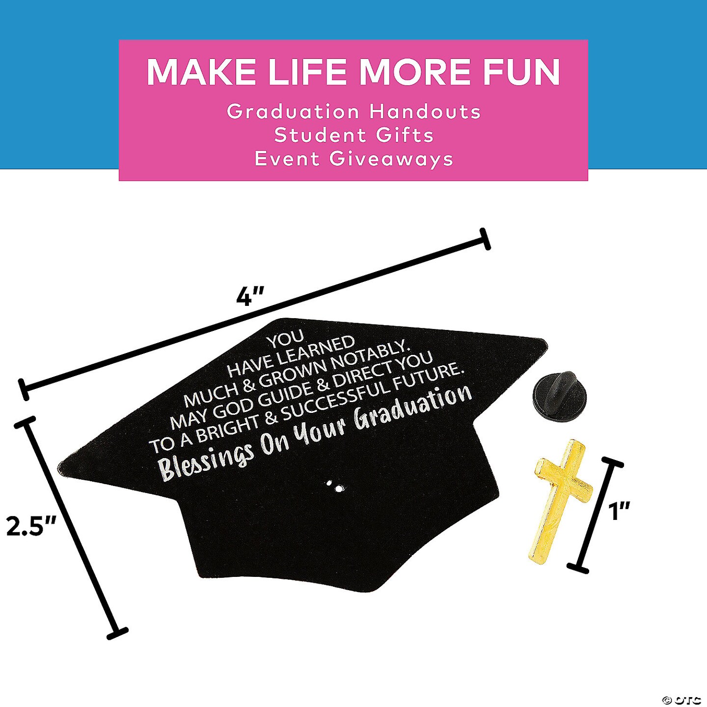 1/2&#x22; x 1&#x22; Graduation Metal Cross Pins with Mortarboard Card for 12