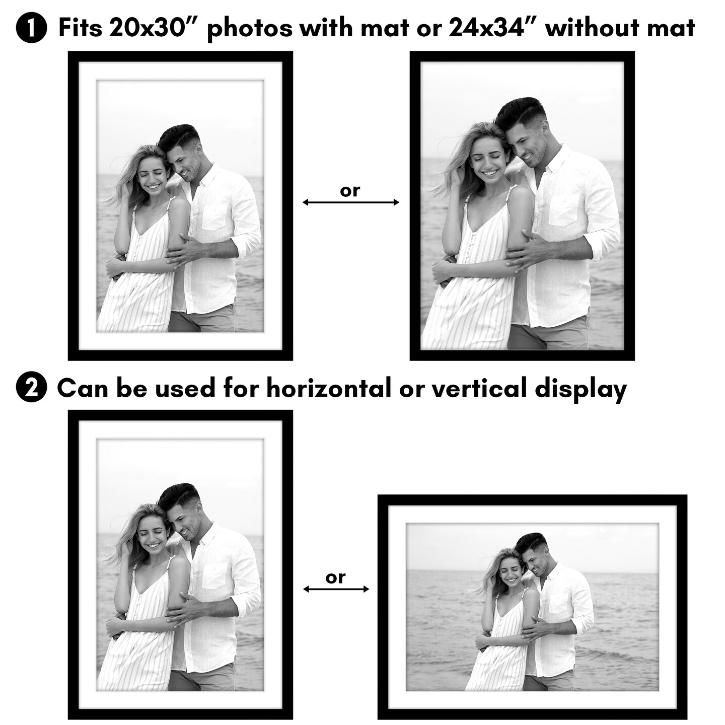 Americanflat Poster Frame with Mat - Large Picture Frame - Polished Plexiglass Cover - Hanging Hardware for Horizontal and Vertical Display - Black