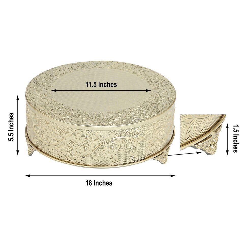 GOLD 18&#x22; wide Round Floral Embossed Cake Stand Cupcake