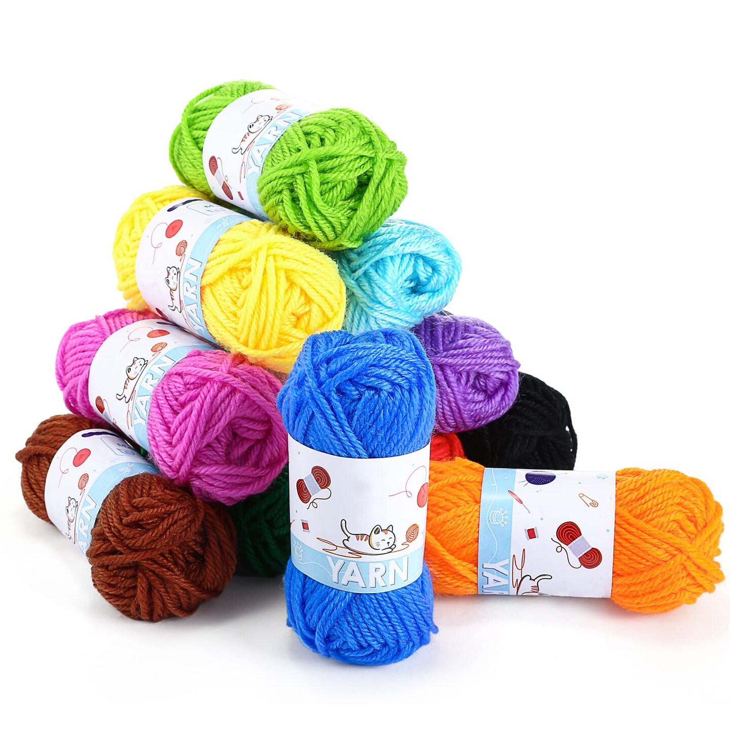 12 Acrylic Yarn Skeins Mini Craft Yarn, 12 Colors Starter Crochet Bulk Yarn for Child, Adult Knitting Crochet Crafts (12 x 15g)