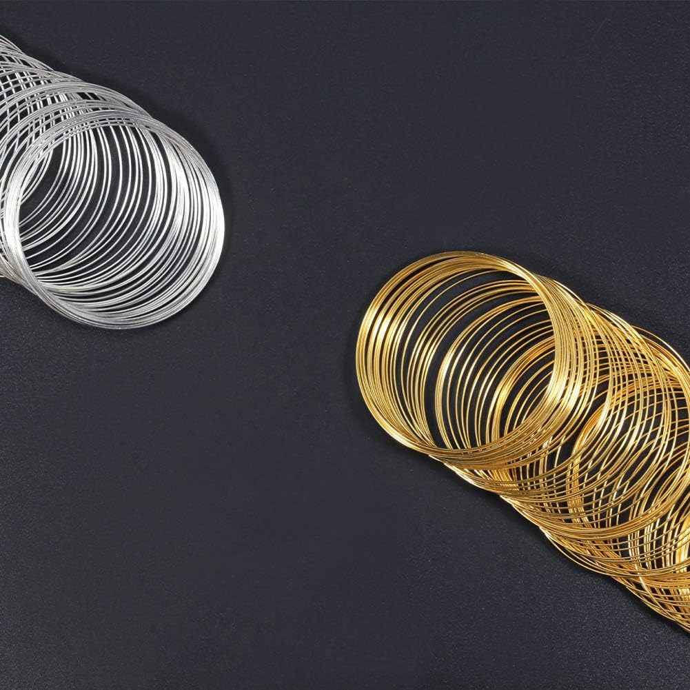 200 Loops Memory Wire for Bracelet Making 5 Inches Memory Wire Cutting Pliers Set for Jewelry Making Gold Silver Loop Jewelry Wire Arts DIY Making Supplies Hobby Work Tool