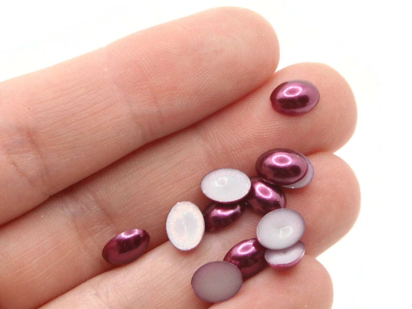 100 8mm x 6mm Purple Pearl Oval Flatback Plastic Cabochons
