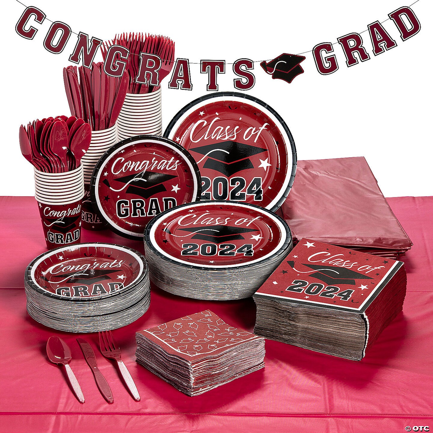 Bulk 467 Pc. Red 2024 Graduation Disposable Tableware Kit for 50 Guests
