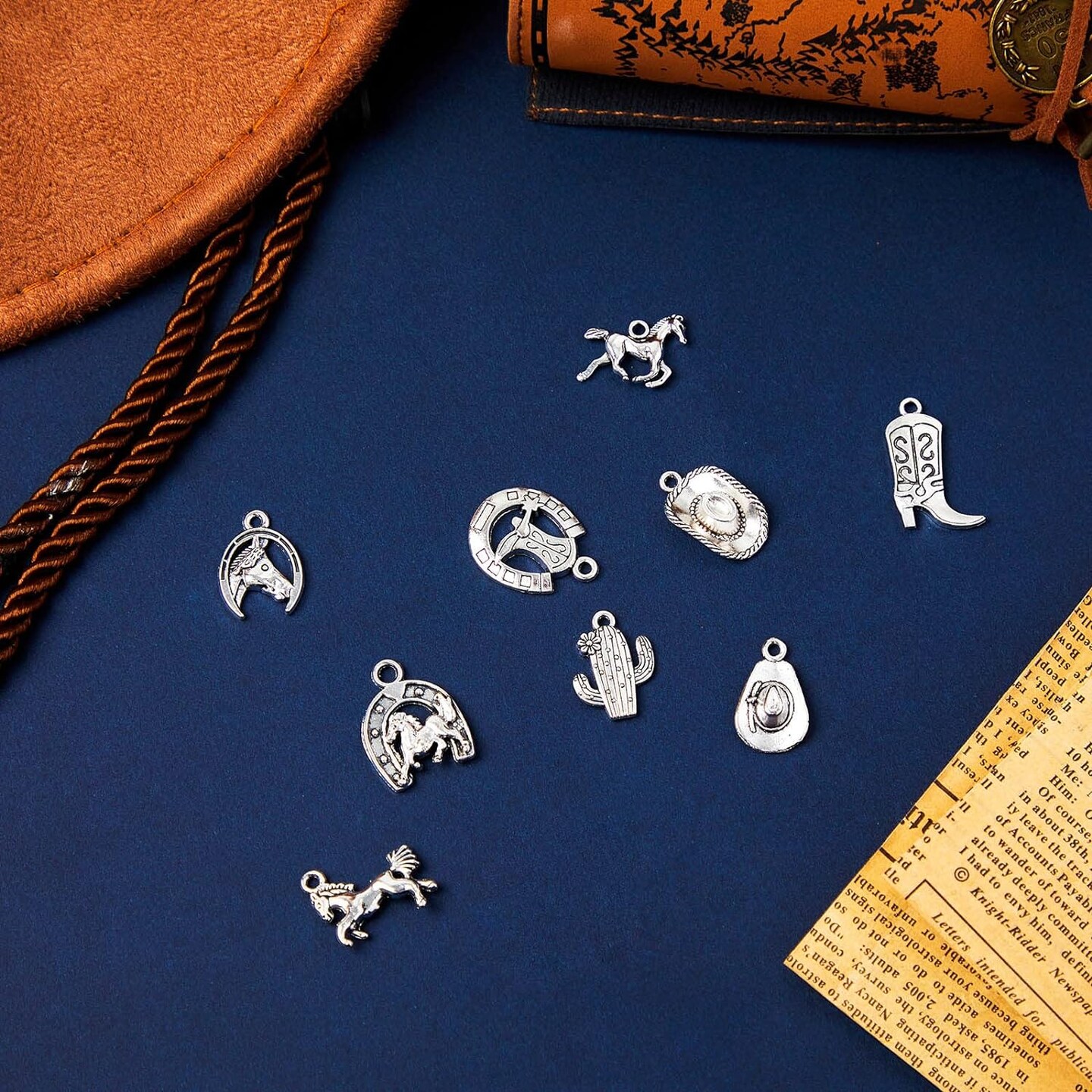 100 Pieces Western Cowboy Charms for Jewelry Making Alloy Antique Silver Cowboy Boot Hat Horse Cactus Charms Horse Western Pendant Cowboy Charms for Bracelet Necklace, 10 Styles