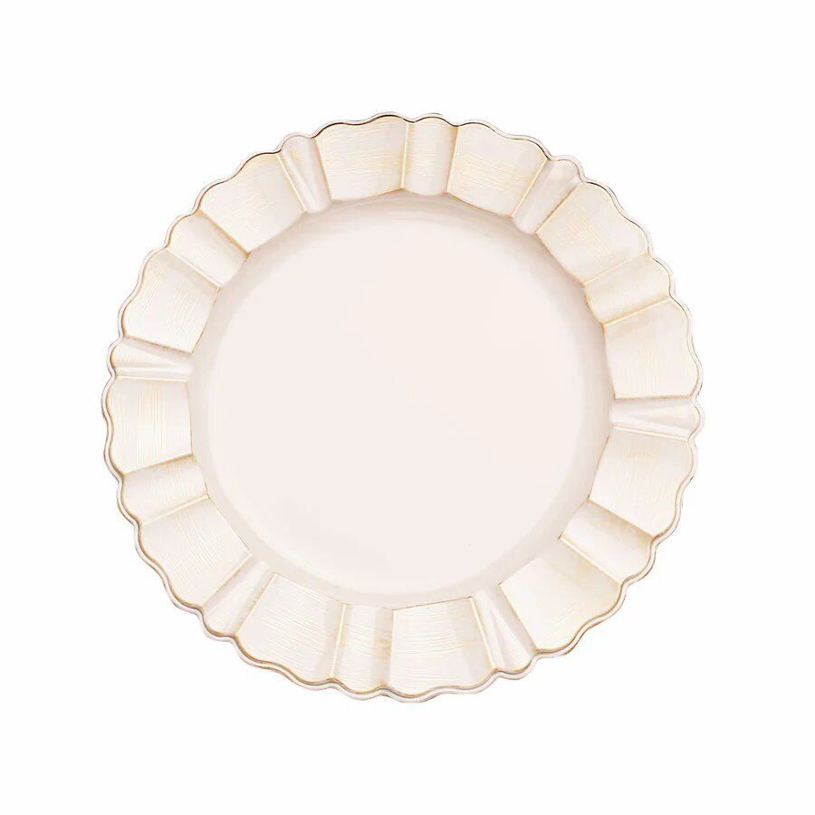 24 BEIGE GOLD 13&#x22; Round Scalloped Trim Charger Plates