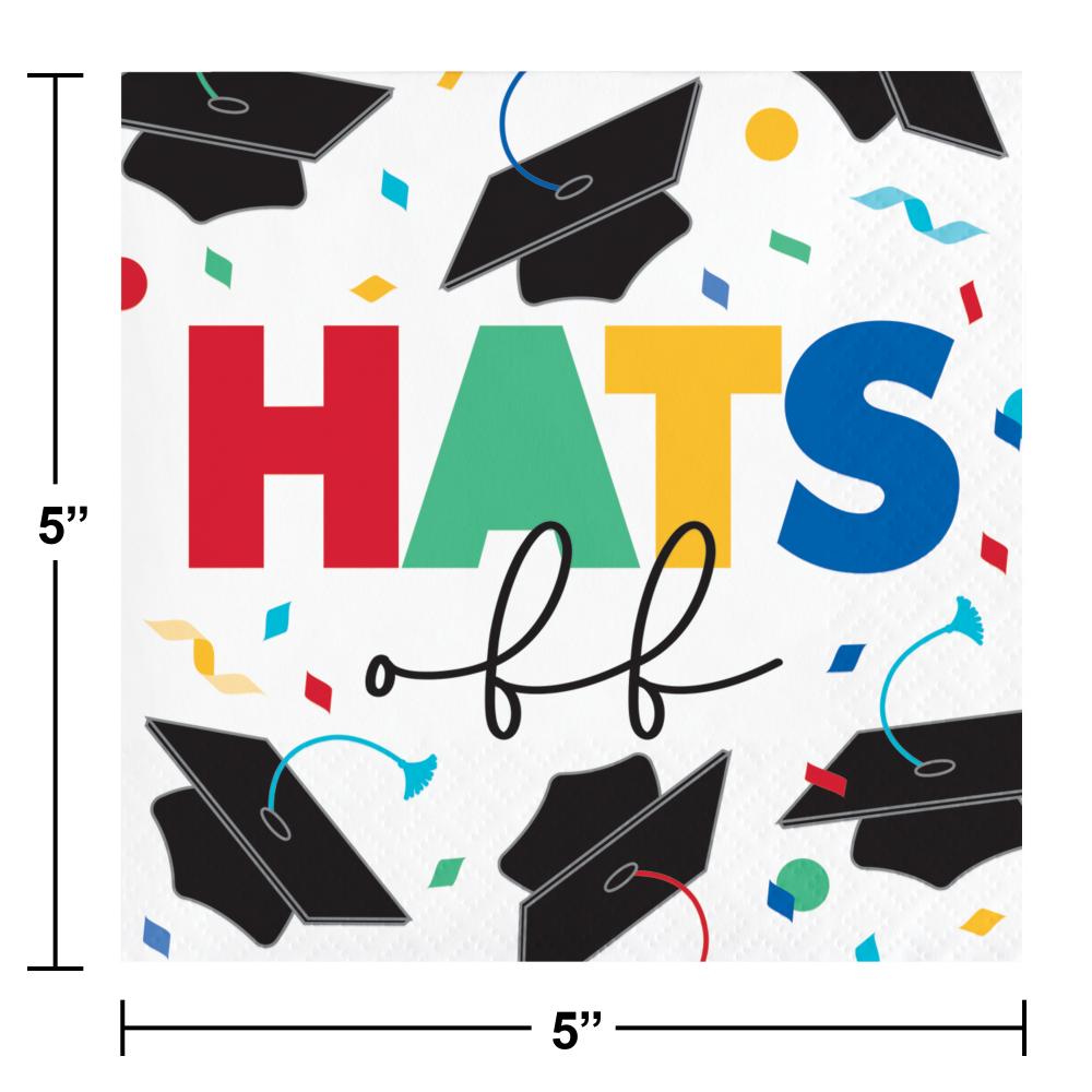 Grad Cap Toss 2 Ply &#x22;Hats Off&#x22; Beverage Napkin (16/Pkg)