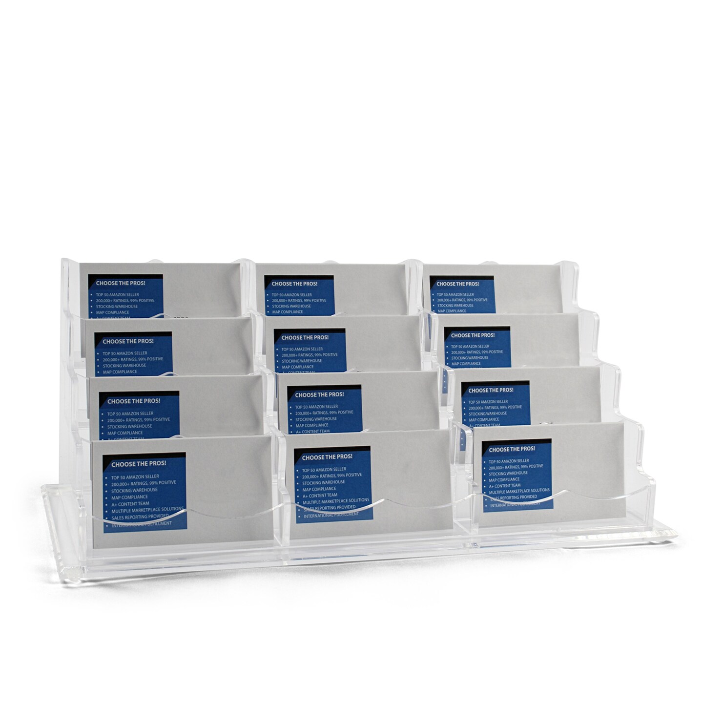 7Penn Clear Plastic Business Card Holder Display - 12 Slot Clear Desk Organizer