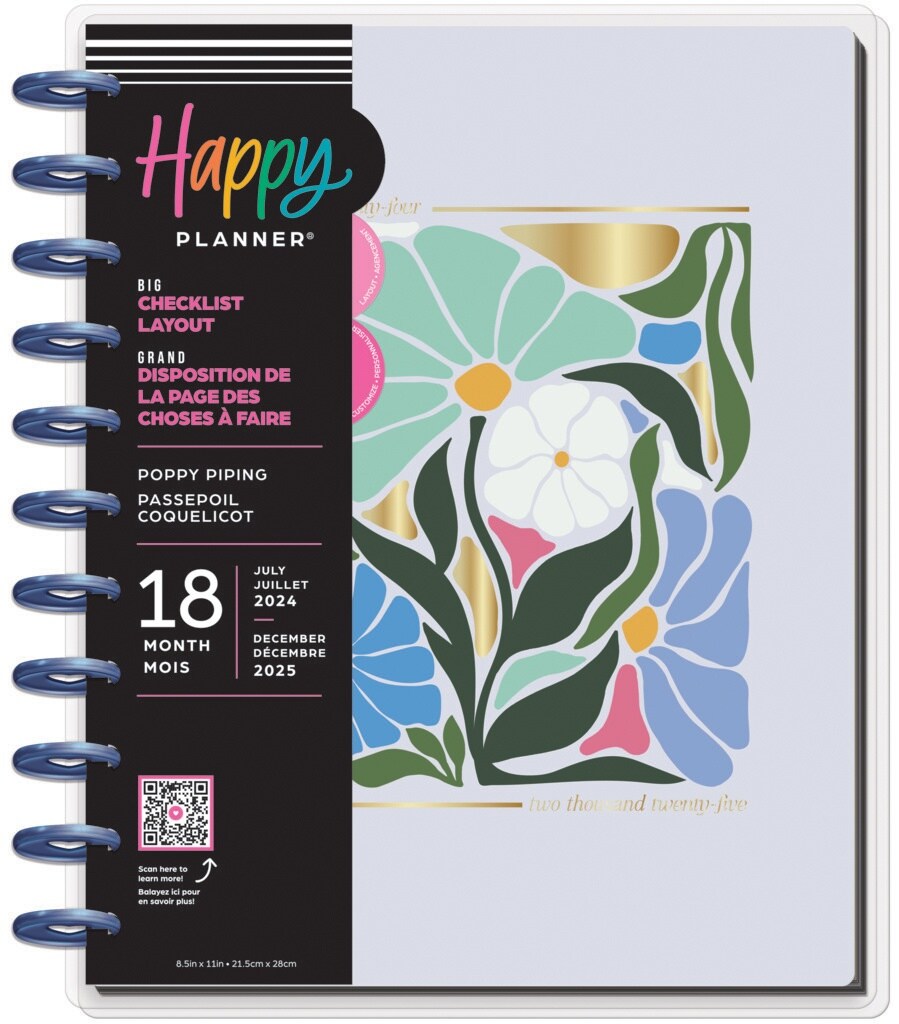 Happy Planner Big 18-Month Planner-Poppy Piping; July &#x27;24 - Dec &#x27;25