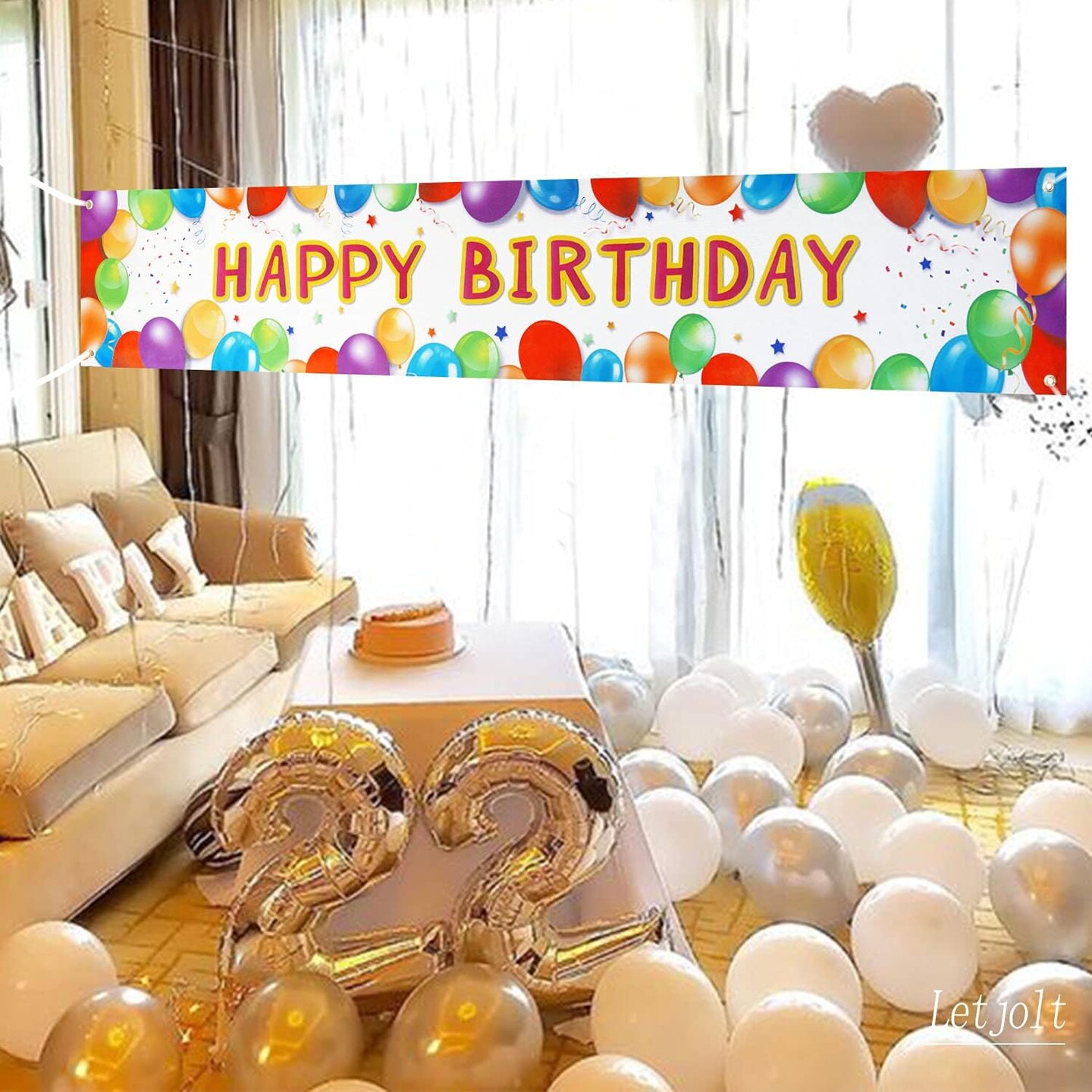 Birthday Banner Happy Birthday Sign Huge Balloon Banner Decorations Spring Birthday Supplies Colorful Fence Outdoor Giant Sign Photo Prop Backdrop Outside Birthday Decoration 6 Feet