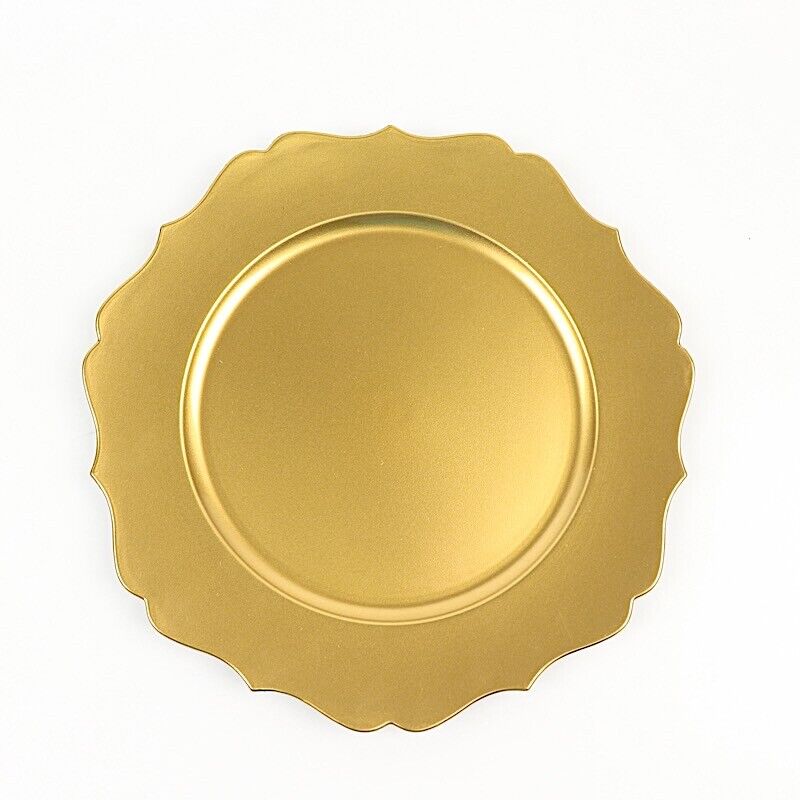 GOLD 6 Round 13" Metallic Acrylic CHARGER PLATES Scallop Rim Design