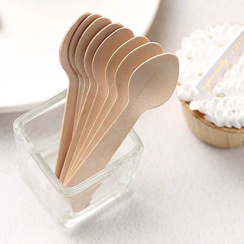 100 Natural 4 in Birchwood Disposable Dessert Spoons