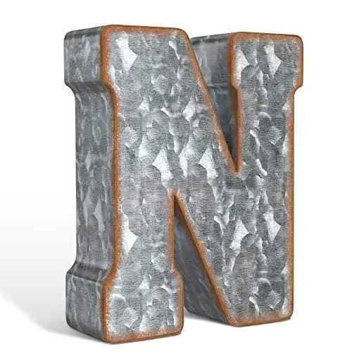 Galvanized Metal Letters for Wall Decor   3D Letter N for Hanging or Freestanding   Unique Blend of Rustic Vintage Western and Industrial Styles   Fits for Living Room Lobby Kitchen Bedroom Decoration