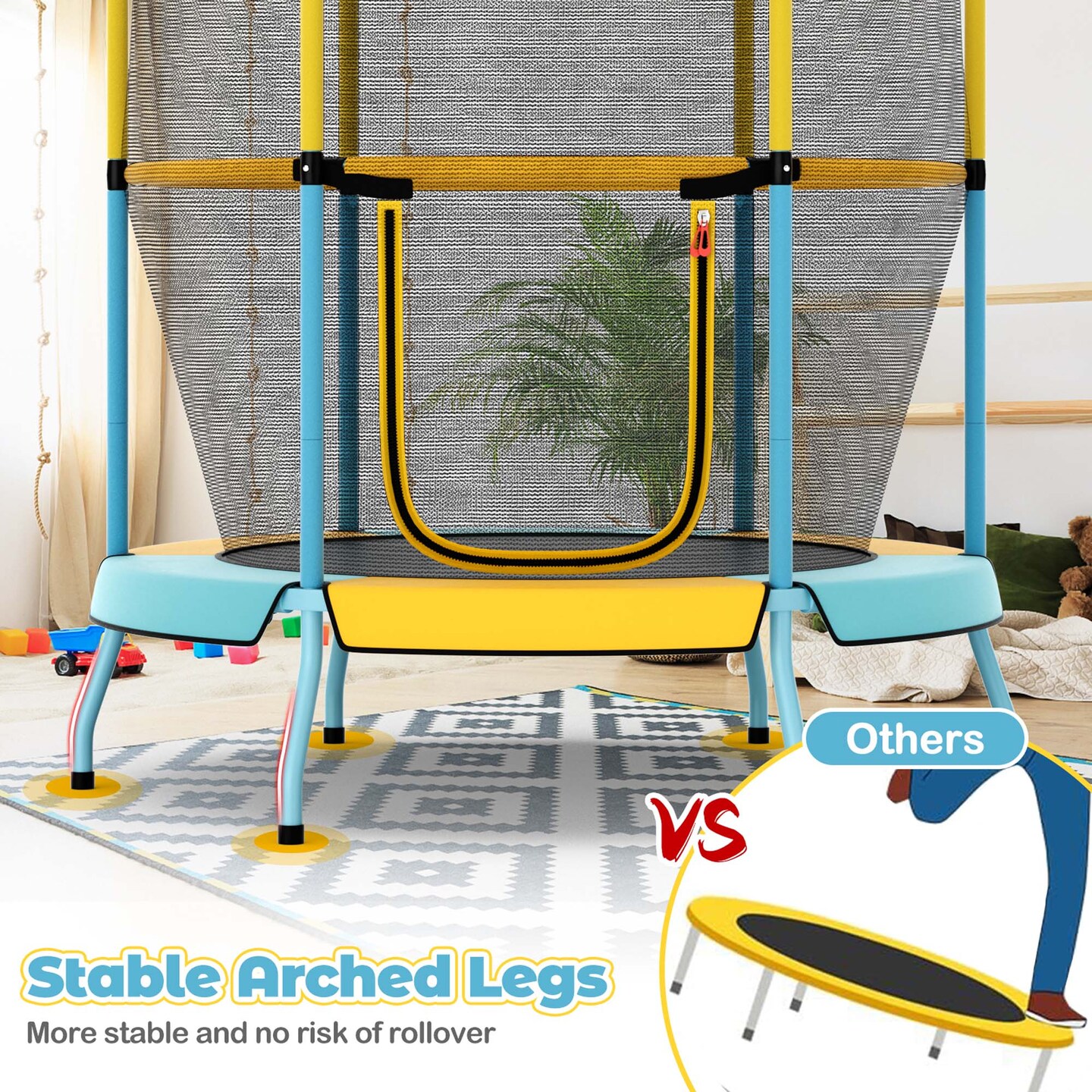 Costway 48&#x22; Toddler Trampoline for Kids with Safety Enclosure Net Heavy-duty Frame Orange/Yellow