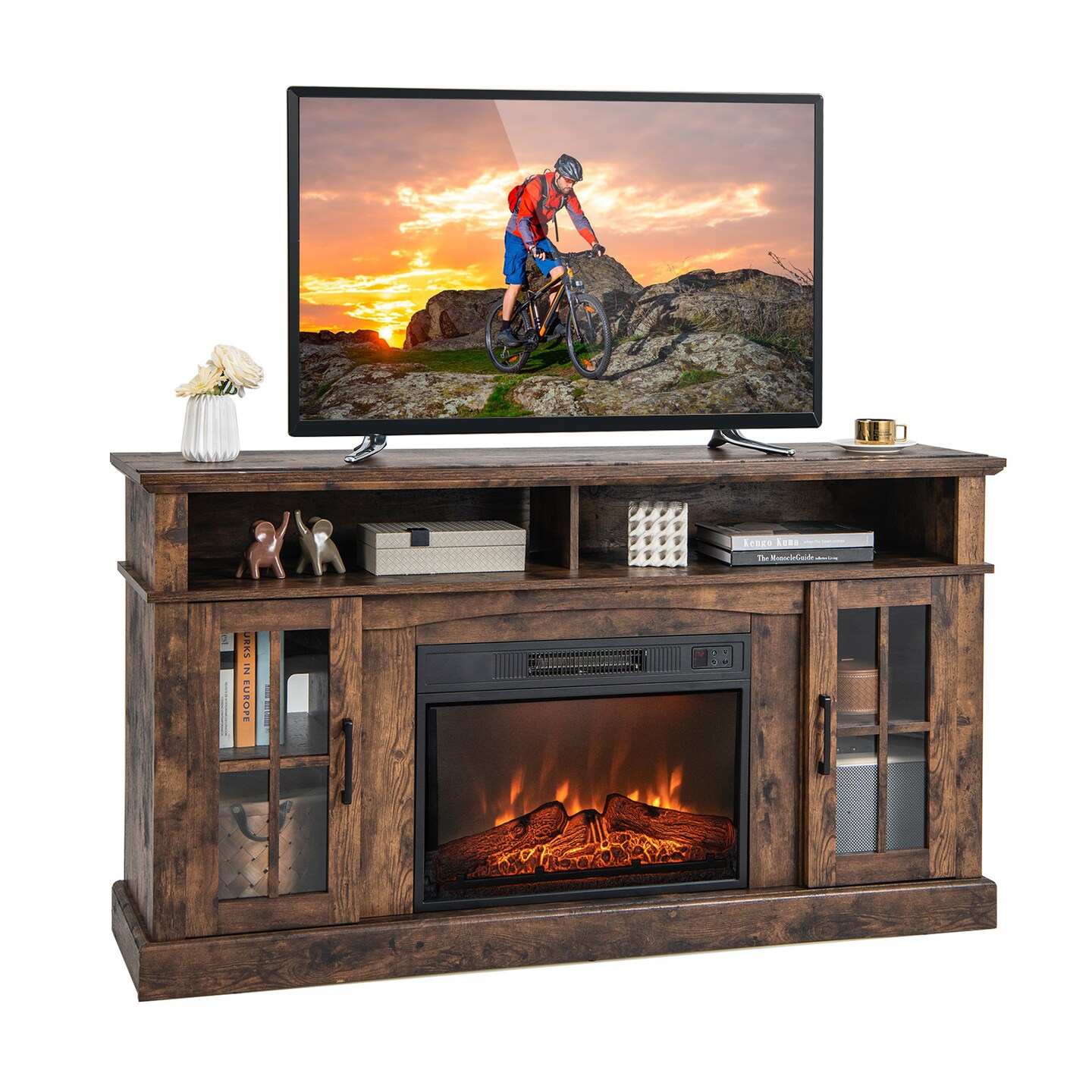 Tv Stand For Tvs Up To 65 Inch With Fireplace, Side Cabinets And Remote Control