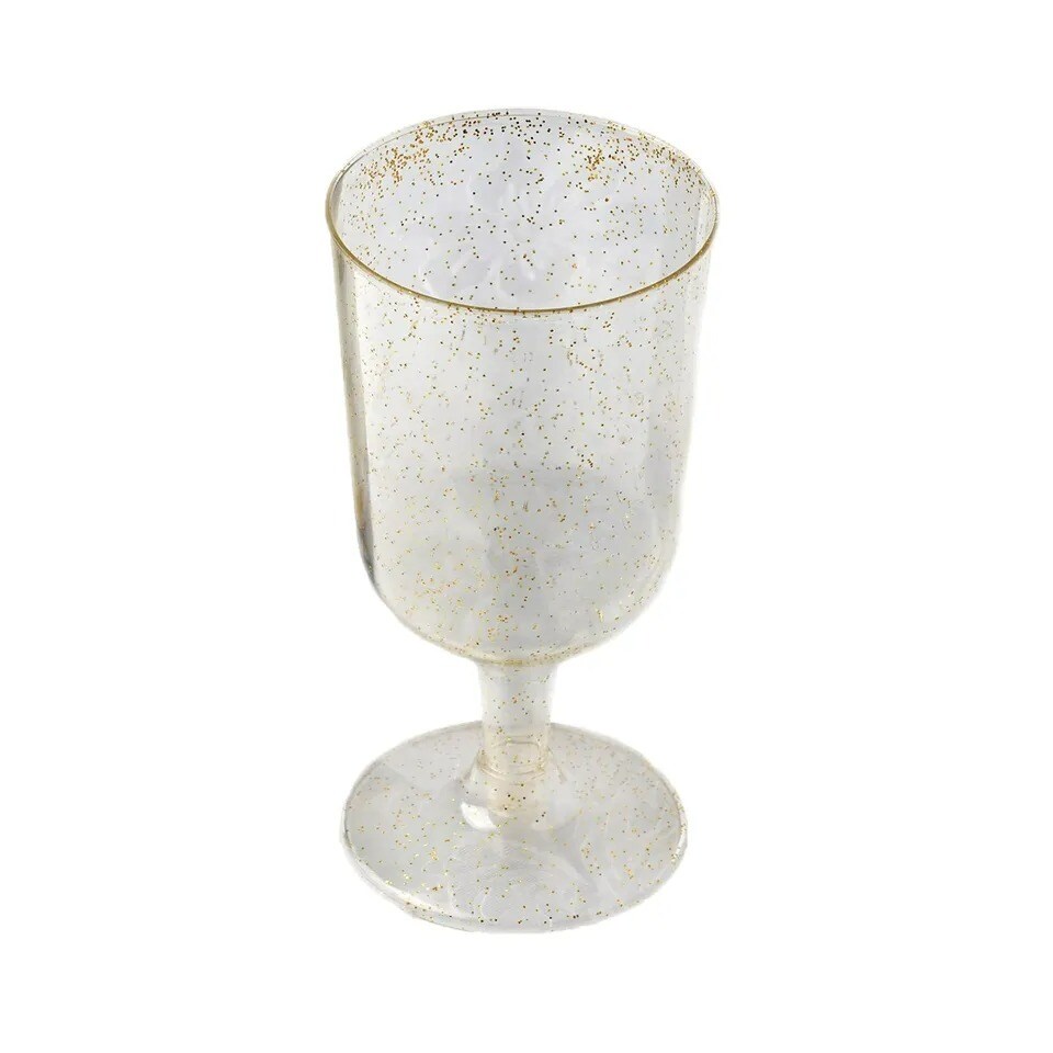 12 7 oz Plastic Gold Glittered Clear Champagne GLASSES Tableware