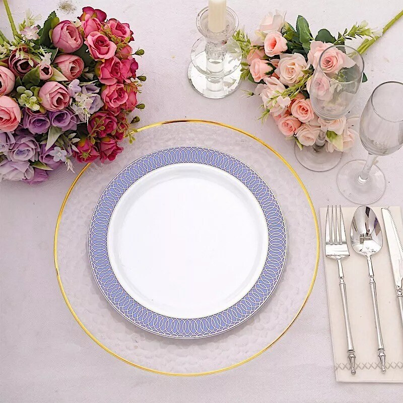 NAVY BLUE 10 Round 10&#x22; Plastic Dinner PLATES Spiral Rim Design