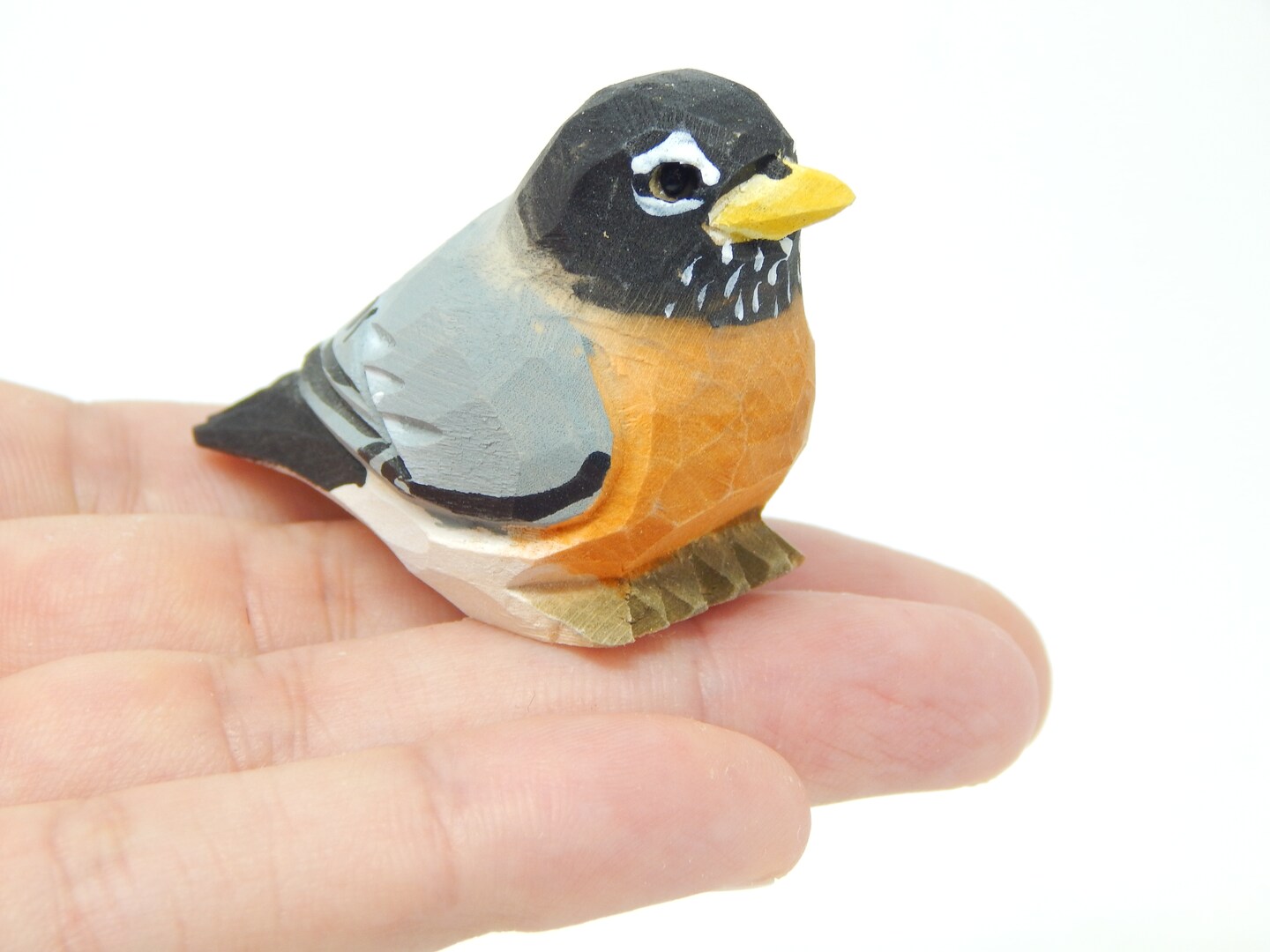 Robin Bird Handmade Wood Figurine Statue Decor Miniature American