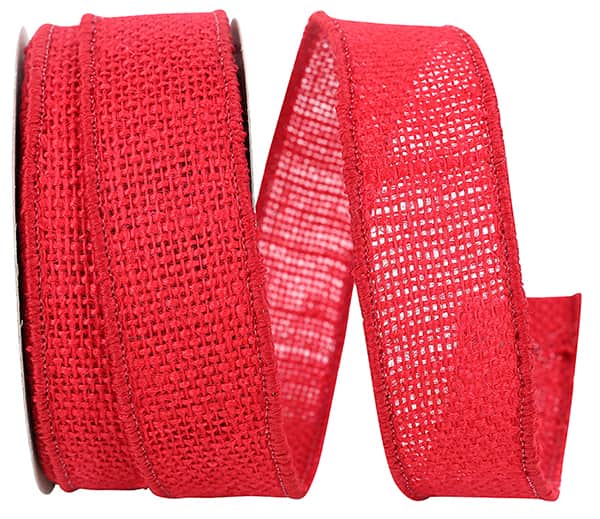 Burlap Colored Wired Edge Ribbon --- 1-3/8&#x22; x 10 yards -- 100% Jute --- Red