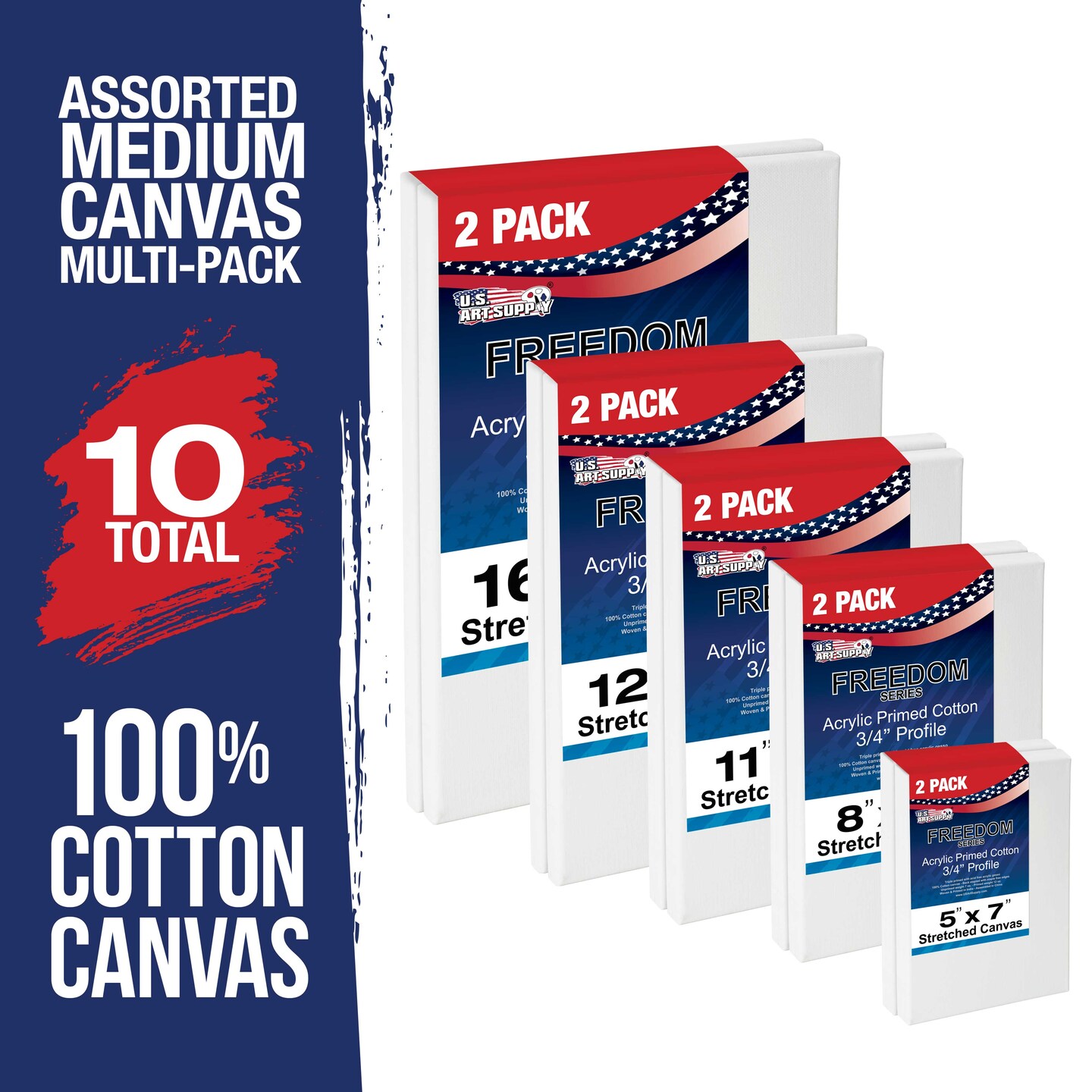 10 Assorted Medium Stretched Artist Paint Canvases (10 Pack)