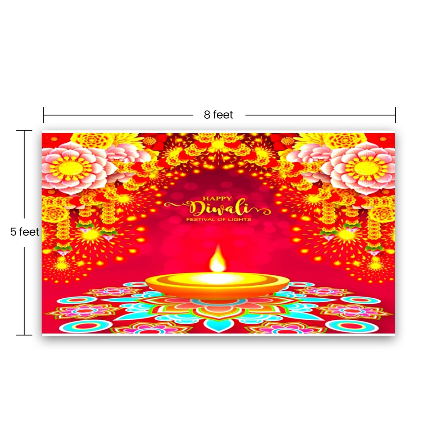 Happy Diwali Banner Indian Traditional Backdrop Cloth 5x8 Feet Indian Diwali Decor Pooja Wall Decor Indian Wall Art Photo Decor Banner Decorative Pooja Cloth Diwali Celebration