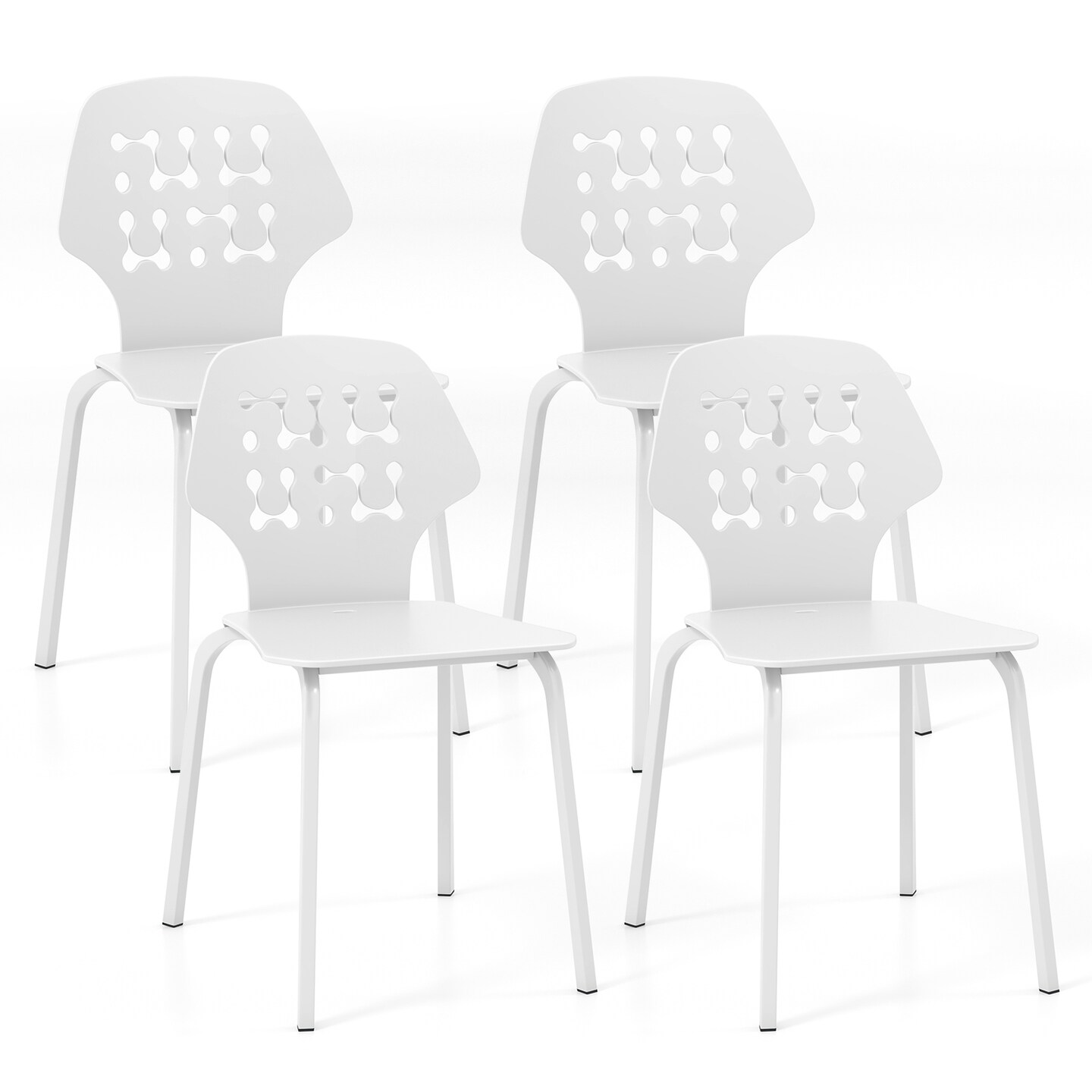 Set Of 4 Metal Dining Chair With Hollowed Backrest And Metal Legs