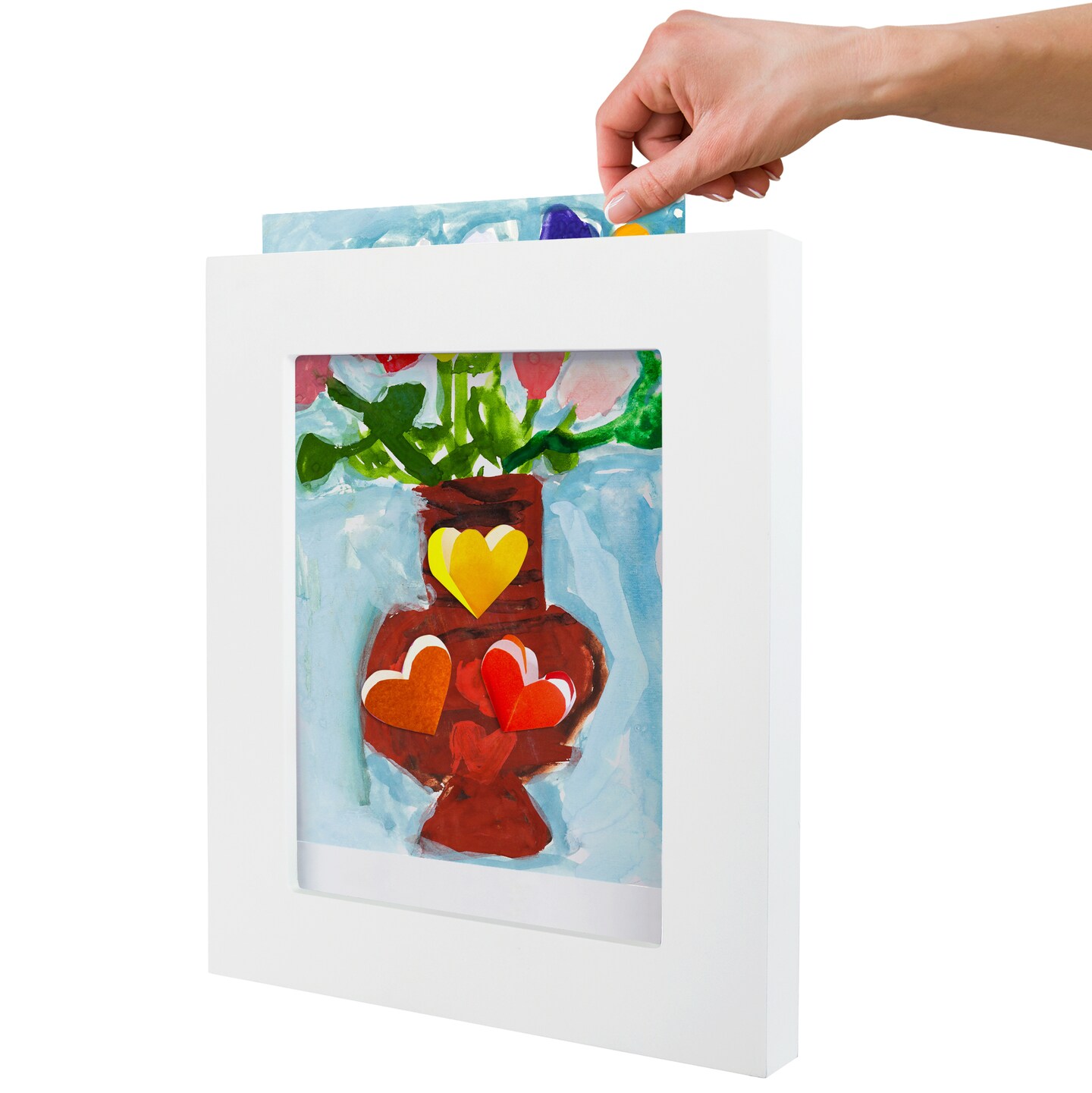 Americanflat 8.5x11 Slide-In Kids Art Frame - Kids Artwork Frame - Showcase 3-Dimensional Artwork - Storage for Several Artworks Inside - Keyhole Hanging Hardware