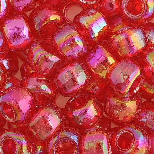 John Bead 9mm Transparent AB Plastic Pony Beads, 1000pcs