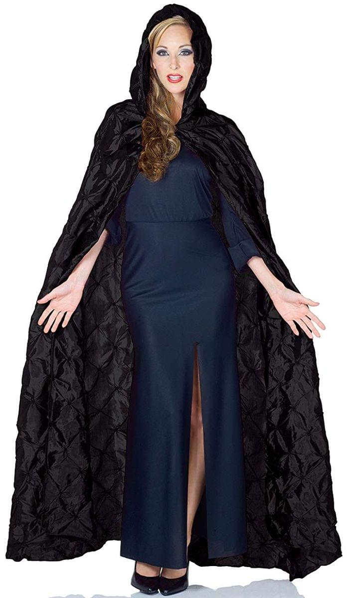 63&#x22; Black Taffeta Pintuck Adult Costume Cape