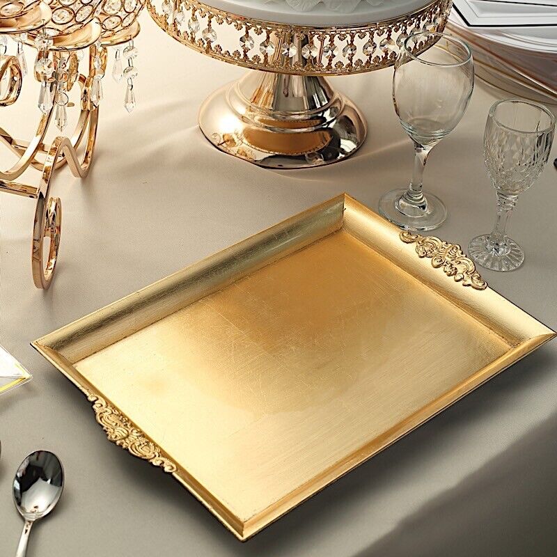 24 GOLD 14&#x22; SERVING TRAYS Rectangular Embossed Rim