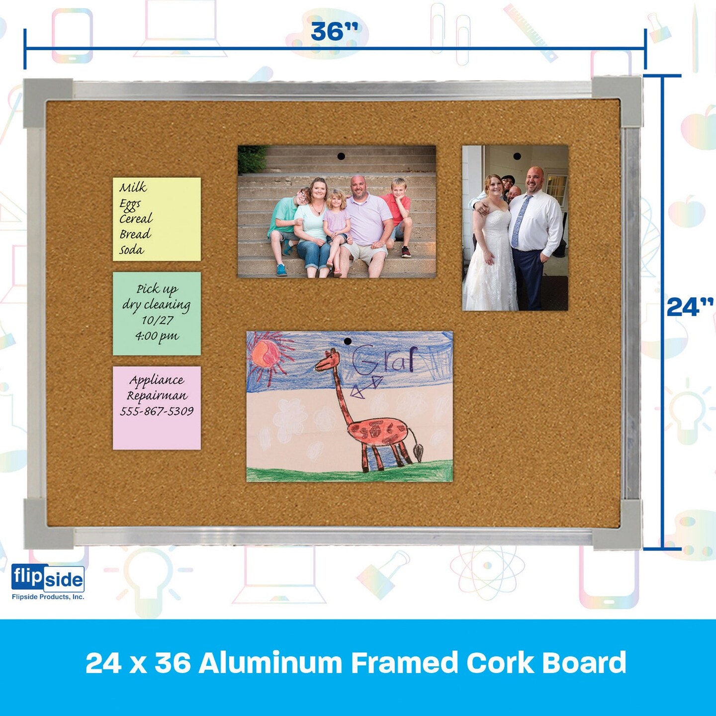 Aluminum Framed Cork Board, 24&#x22; x 36&#x22;