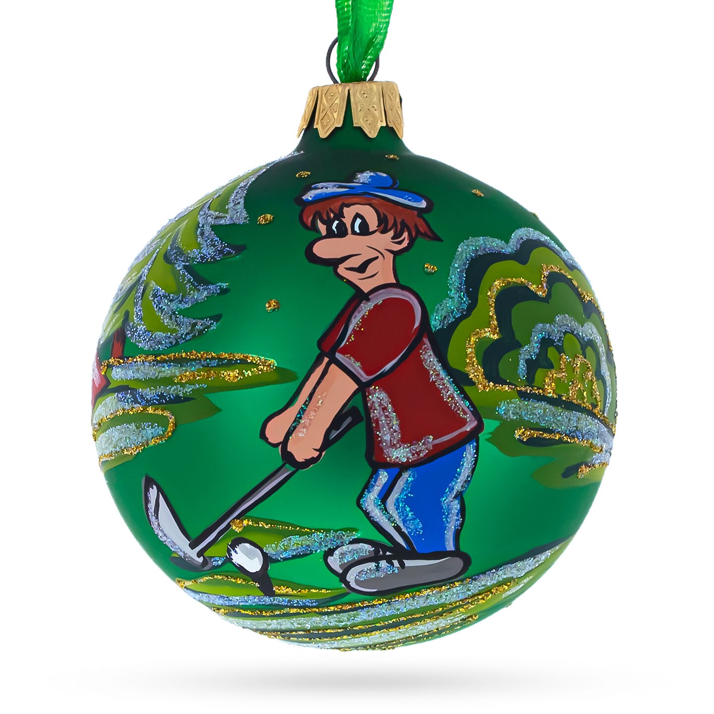 Golf Player Glass Ball Christmas Ornament 3.25 Inches
