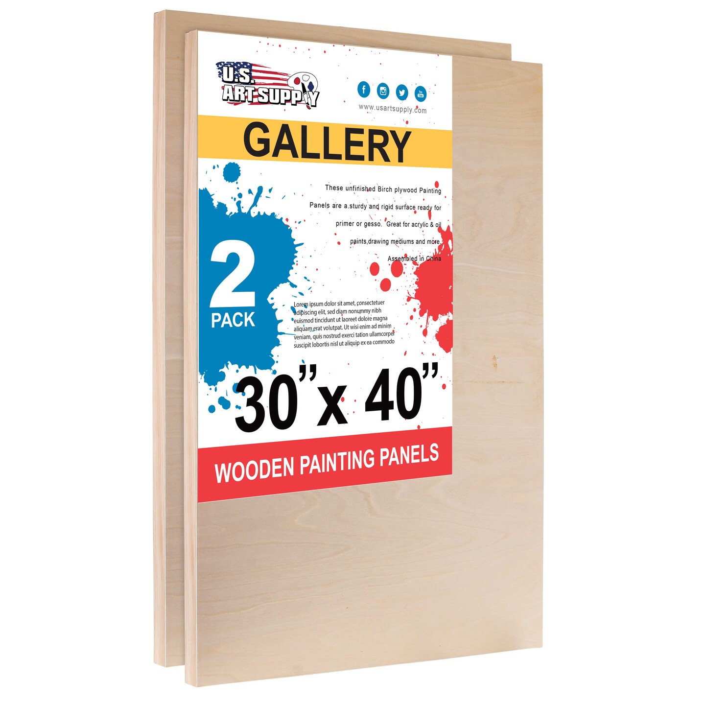 30&#x22; x 40&#x22; Birch Wood Paint Pouring Panel Boards, Gallery 1-1/2&#x22; Deep Cradle (Pack of 2) - Artist Depth Wooden Wall Canvases - Painting Acrylic, Oil