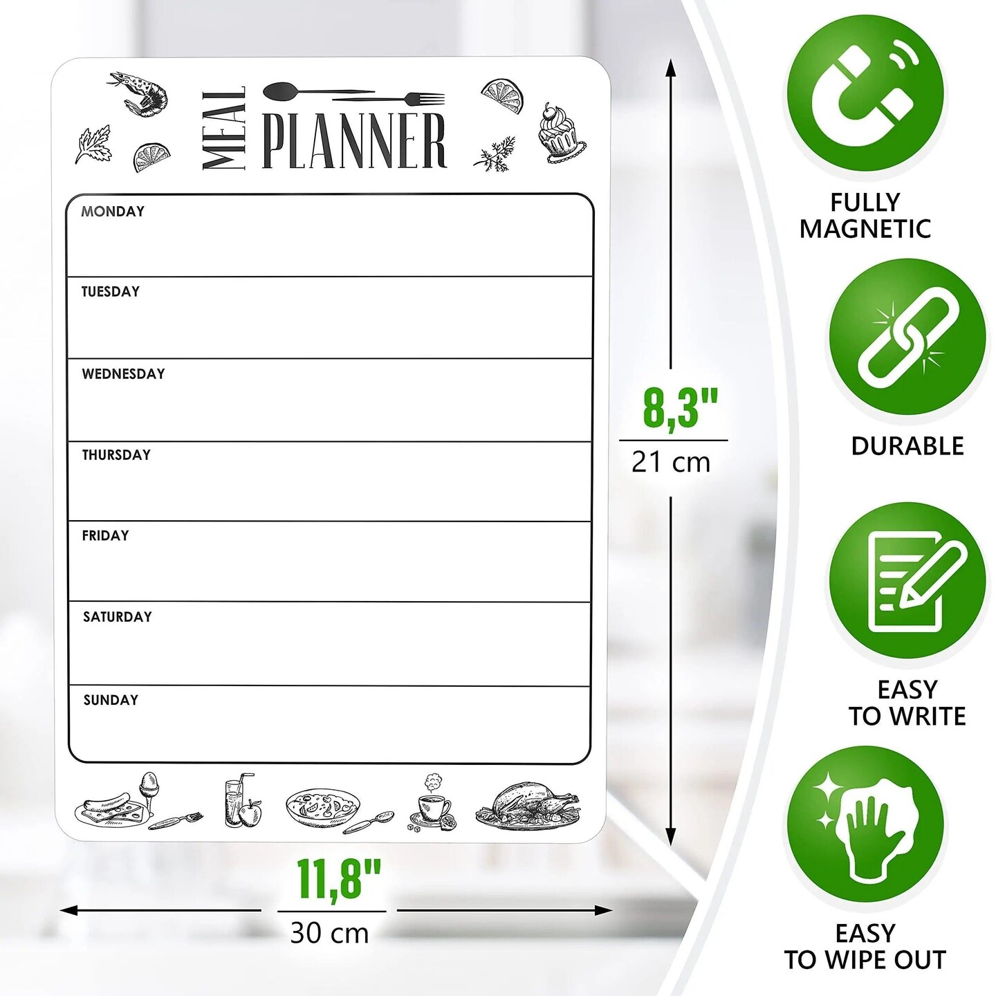Magnetic Meal Planner for Refrigerator Dry Erase A4   Magnet Weekly Menu Board for Fridge   Magnetic Menu White Board   Fridge Meal Planner Magnet   Meal Planner Dry Erase Board