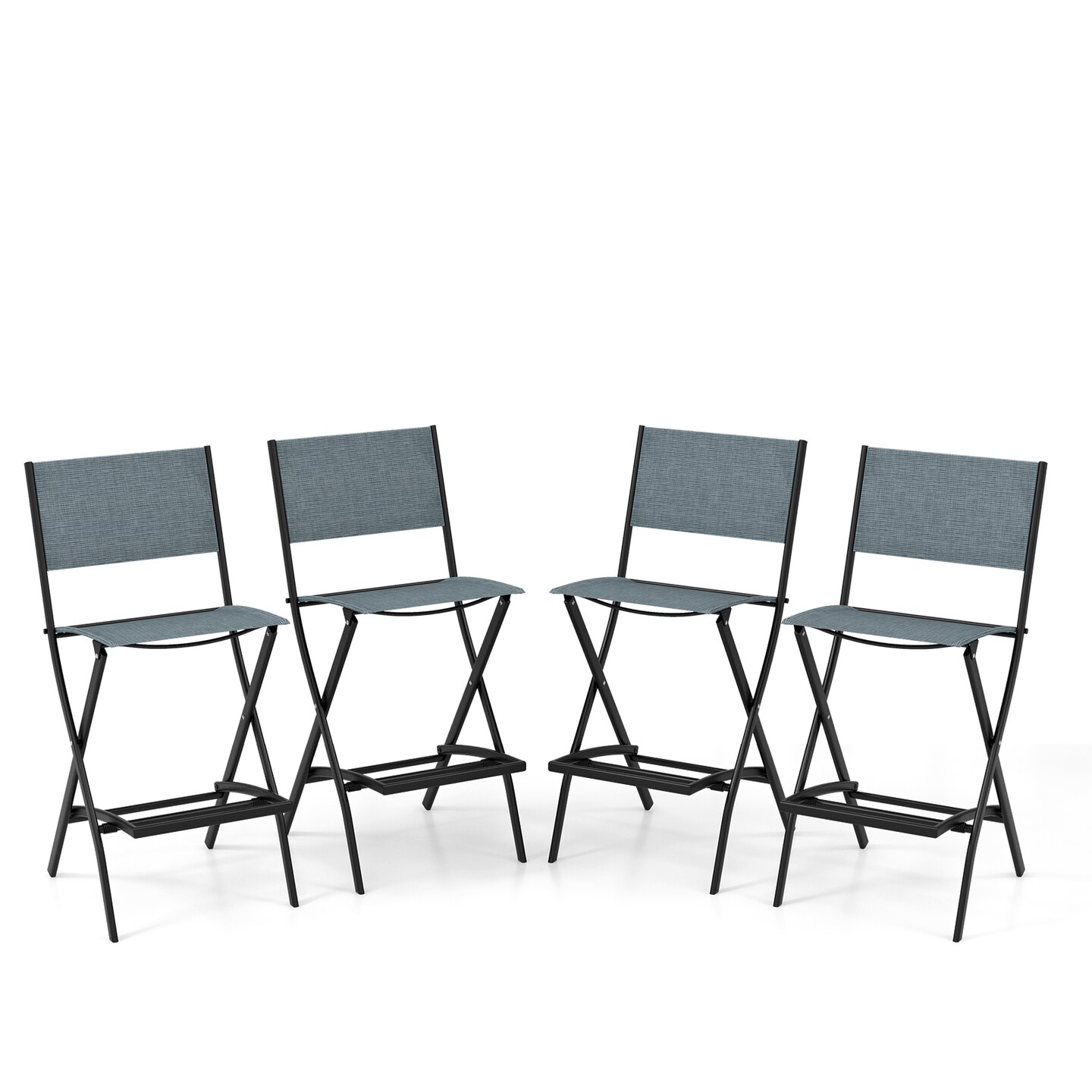 Outdoor Folding Bar Height Stool Set Of 4 With Metal Frame And Footrest